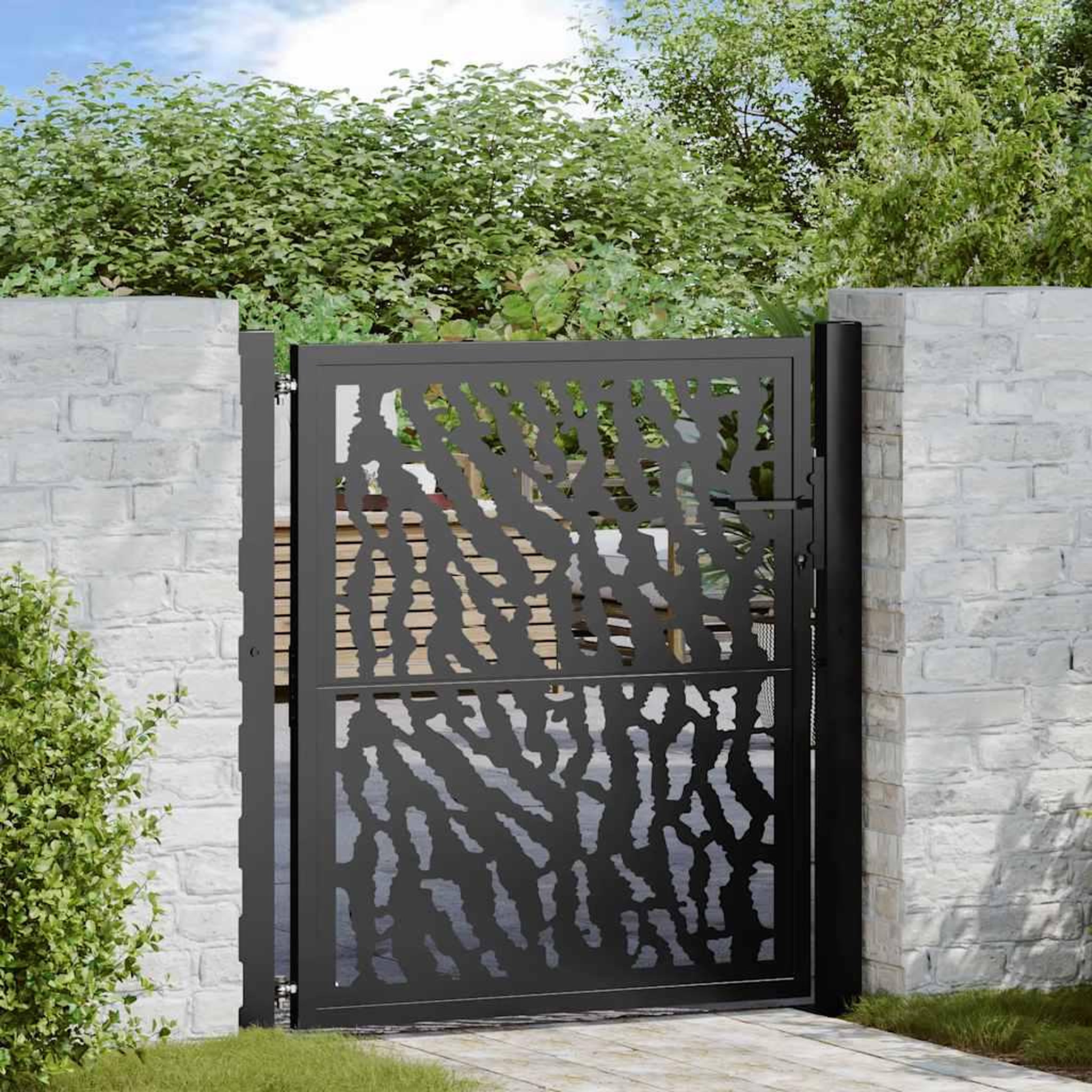VIDAXL Portail de jardin noir 105x106 cm acier conception de traces