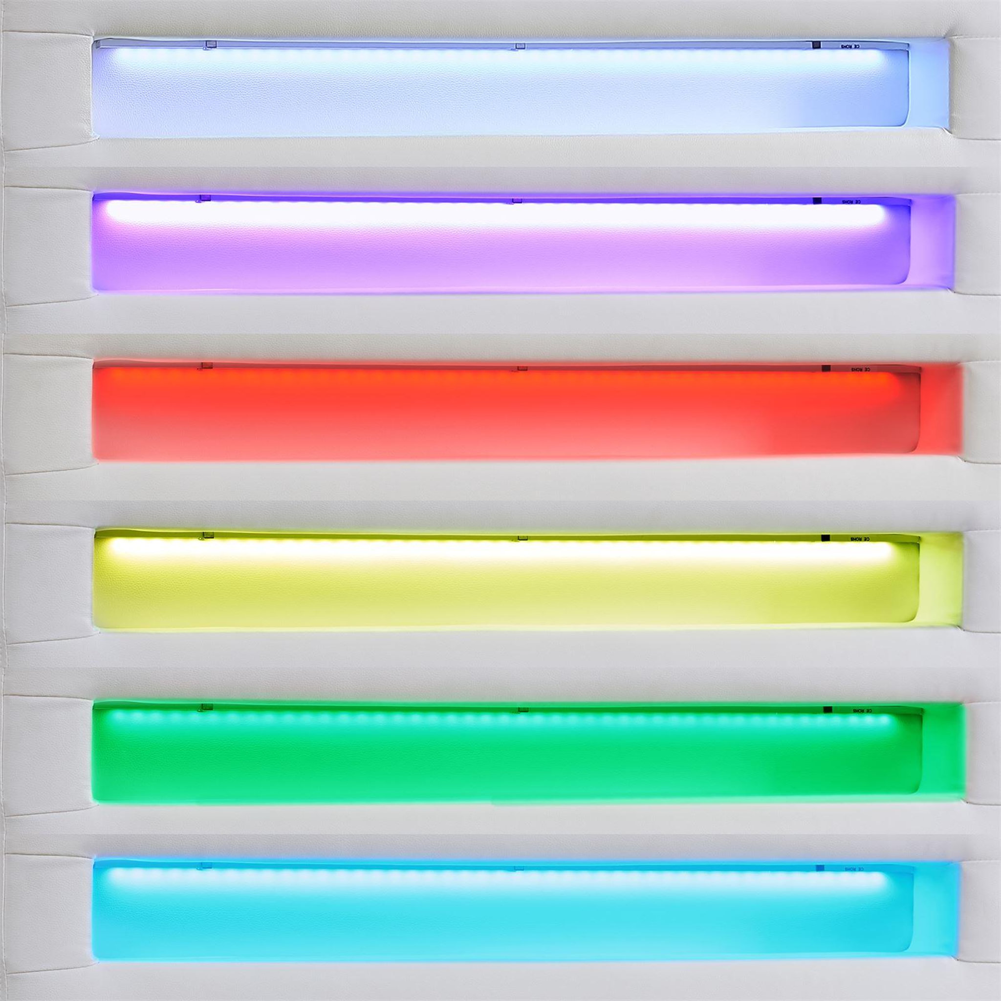 Voir la diapositive 5 : IDIMEX Lit LED simple LUCENO 90x190 cm, avec sommier, revêtement synthétique