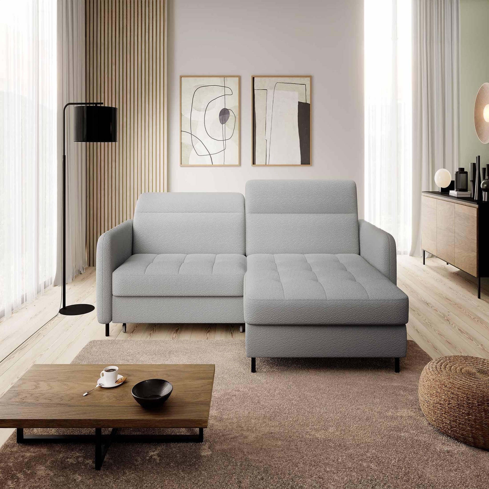 Voir la diapositive 5 : BEST MOBILIER Sagada - canapé d'angle droit 4 places - convertible avec coffre et têtières - en tissu bouclette