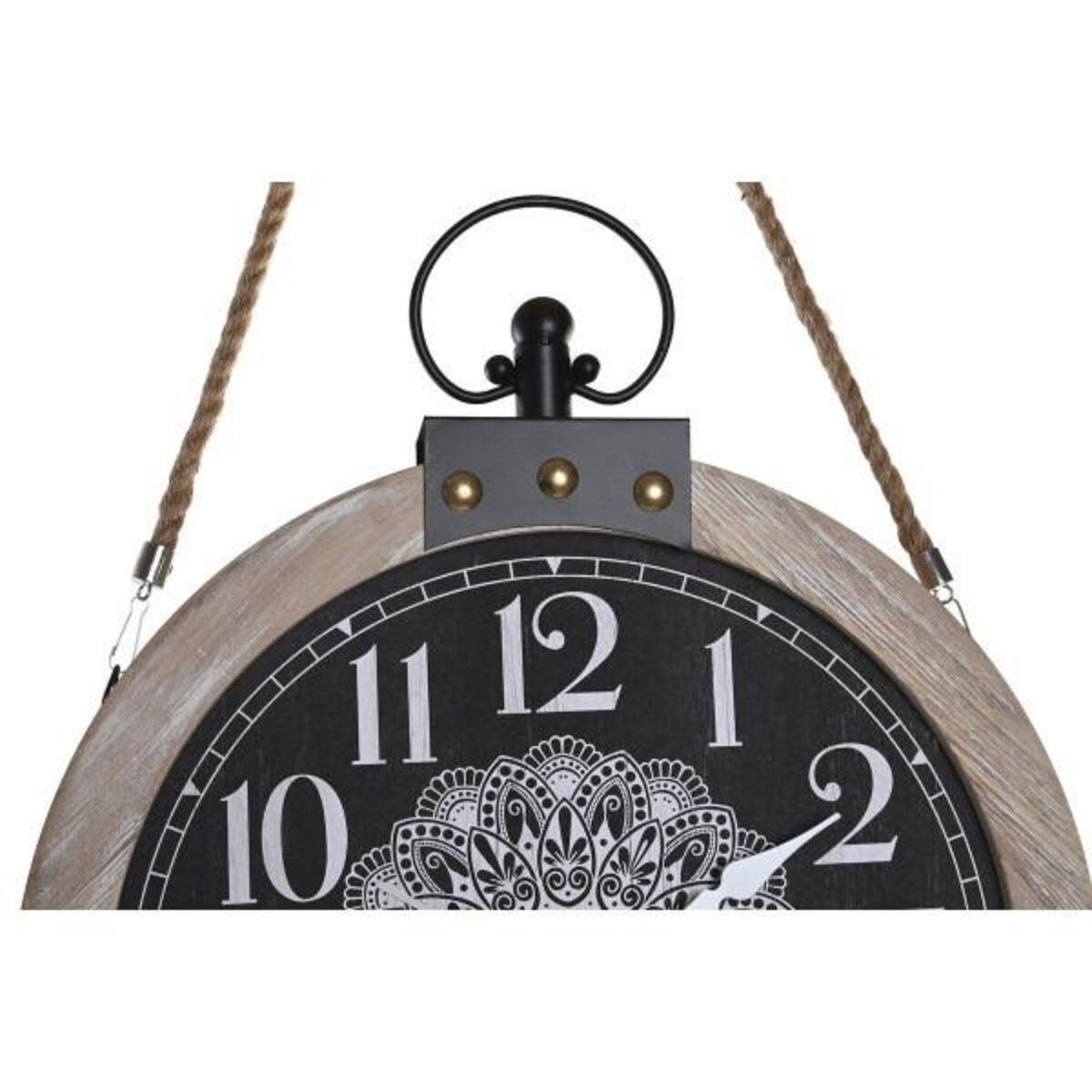 AAAAA Horloge de table DKD Home Decor 40 x 6,5 x 46 cm Noir Blanc Fer Mandala Bois MDF (2 Unités)