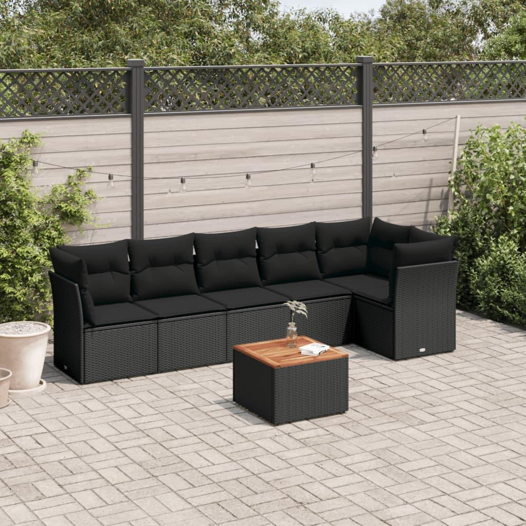 VIDAXL Salon de jardin 7 pcs avec coussins noir resine tressee