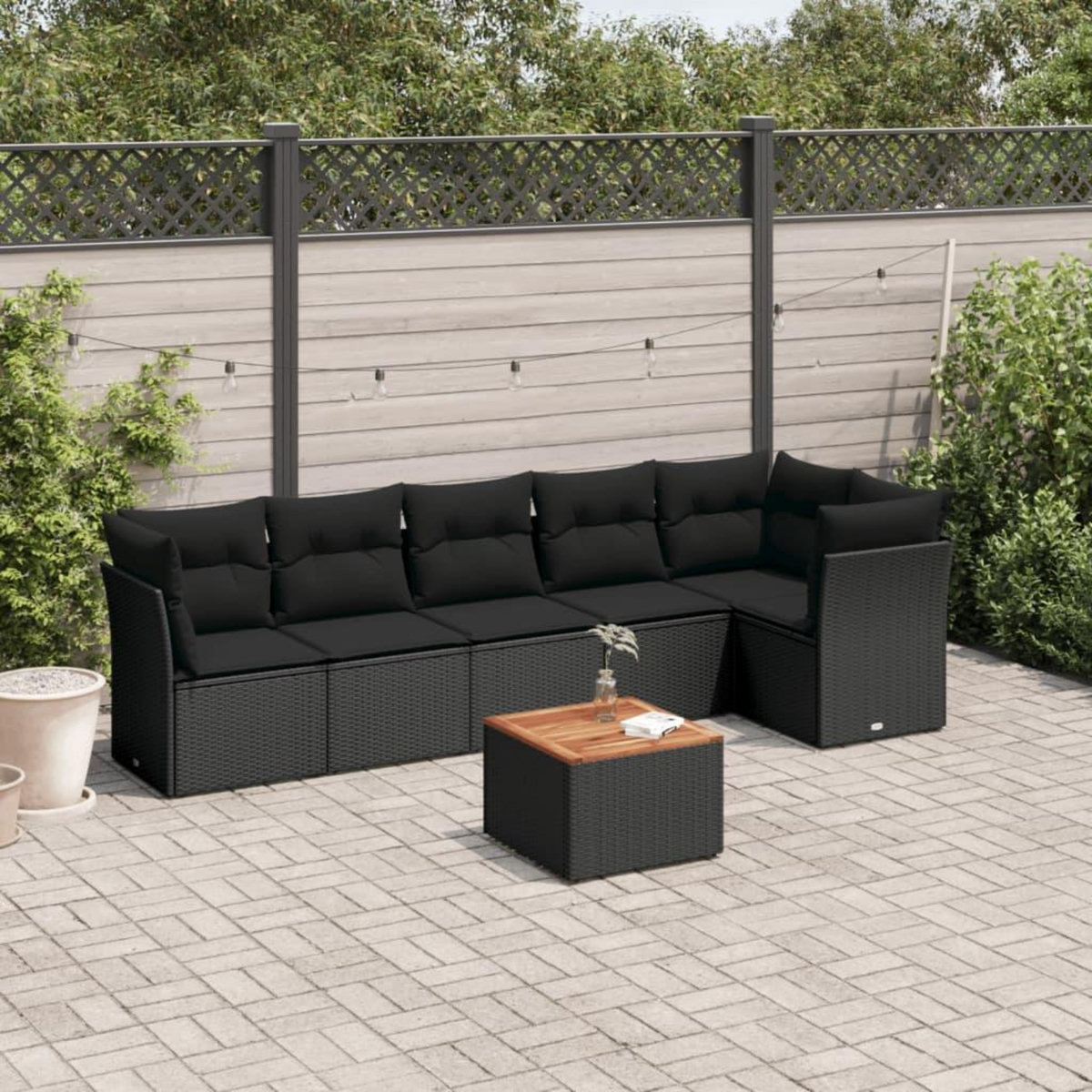 VIDAXL Salon de jardin 7 pcs avec coussins noir resine tressee