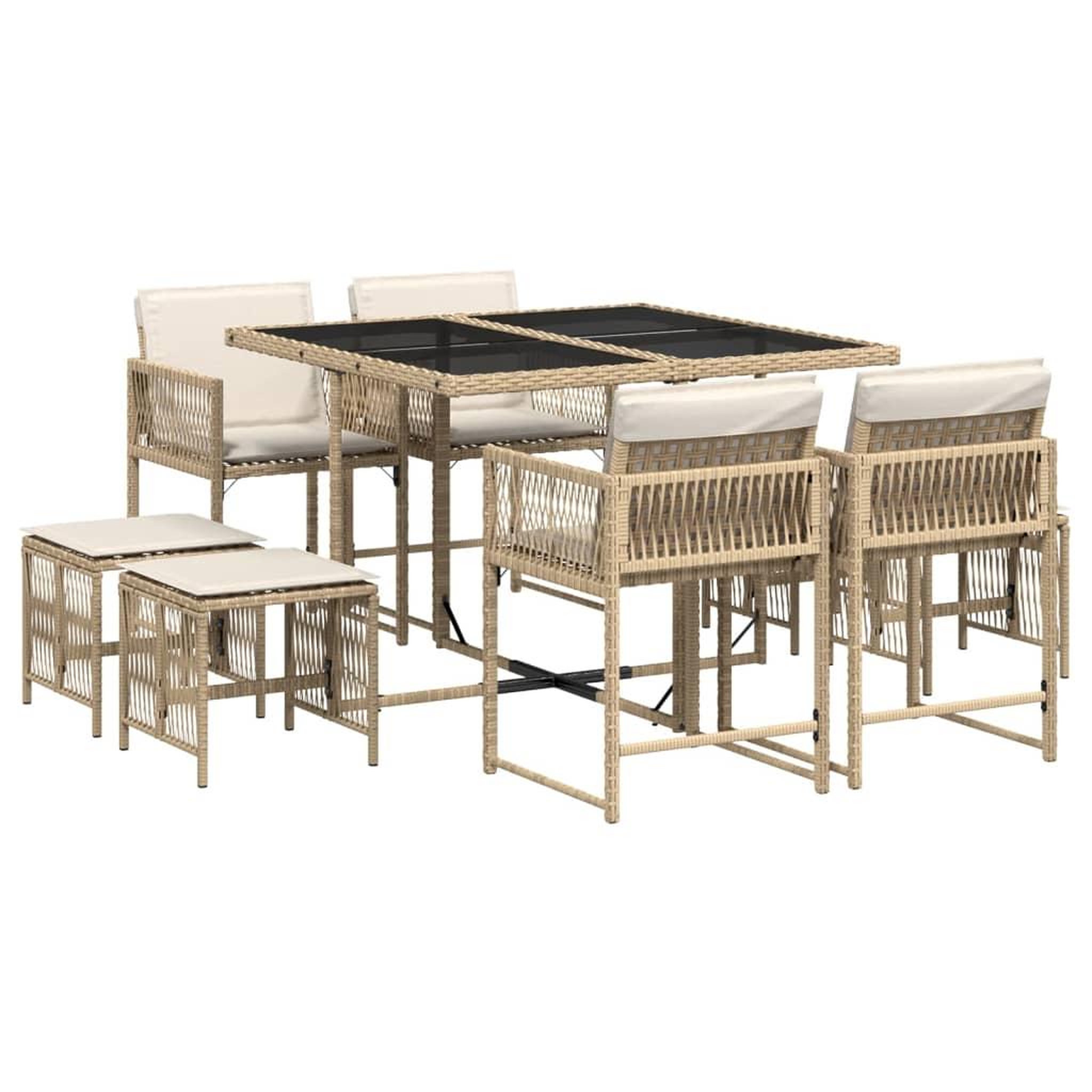 Voir la diapositive 2 : VIDAXL Ensemble a manger de jardin et coussins 9 pcs beige Poly rotin