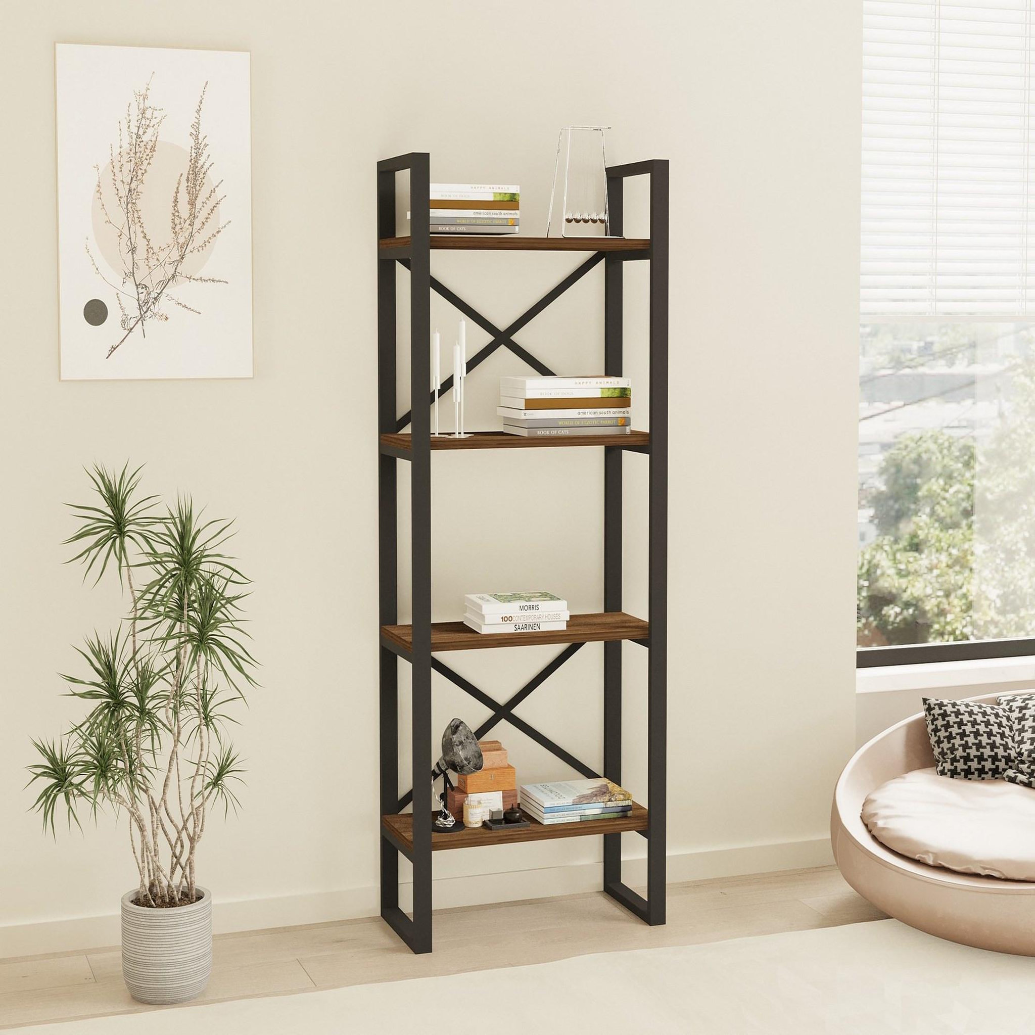 Voir la diapositive 2 : Habitat et Jardin Bibliothèque en bois  alaro  - 66 x 32 x 150 cm - noyer