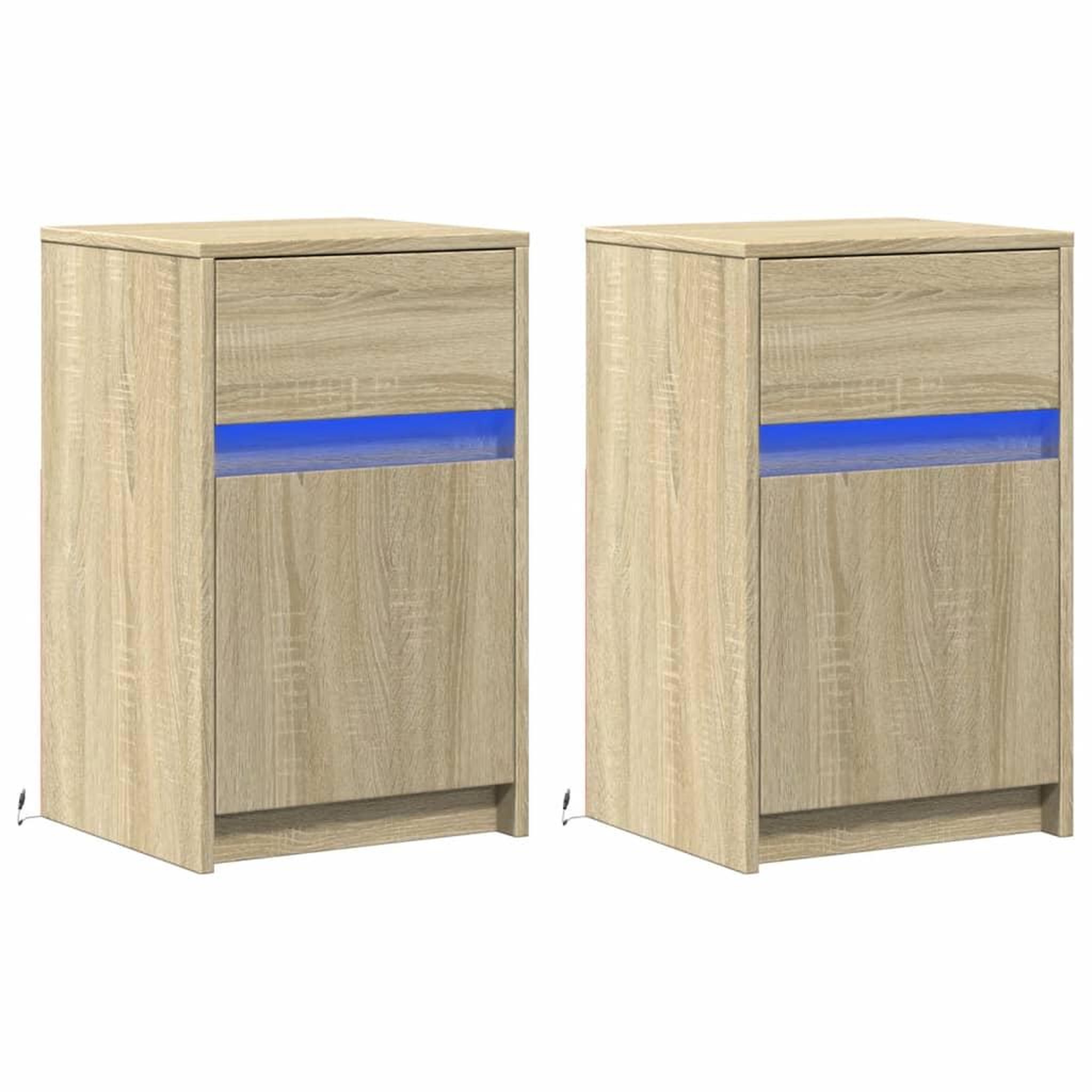 Voir la diapositive 3 : VIDAXL Armoires de chevet et lumieres LED 2 pcs chene sonoma