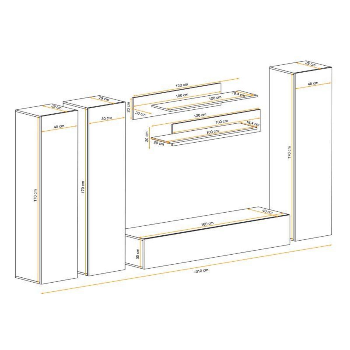 Paris Prix Meuble TV Mural Design  Fly I  310cm Blanc