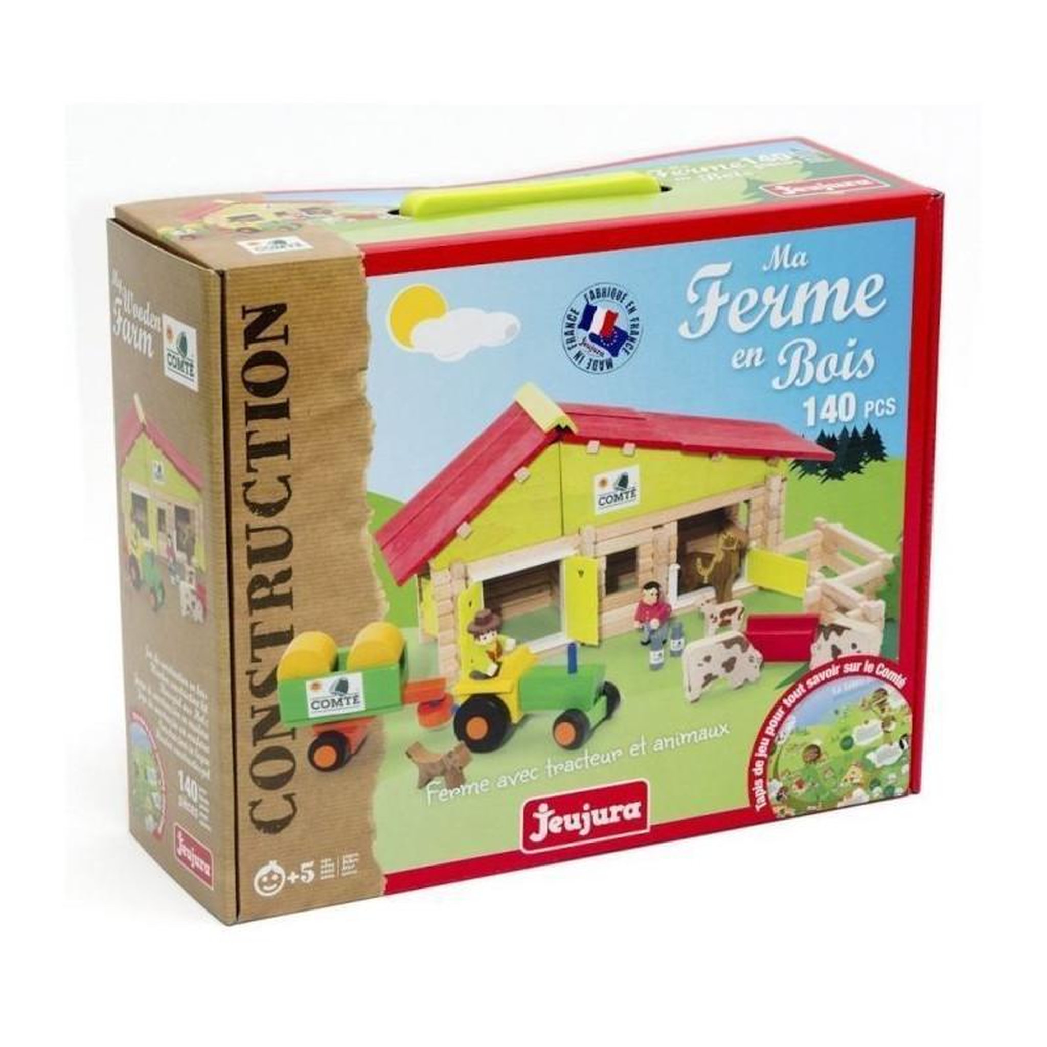 Voir la diapositive 2 : JeuJura JEUJURA - Ferme en bois avec Tracteur et Animaux - 140 pcs
