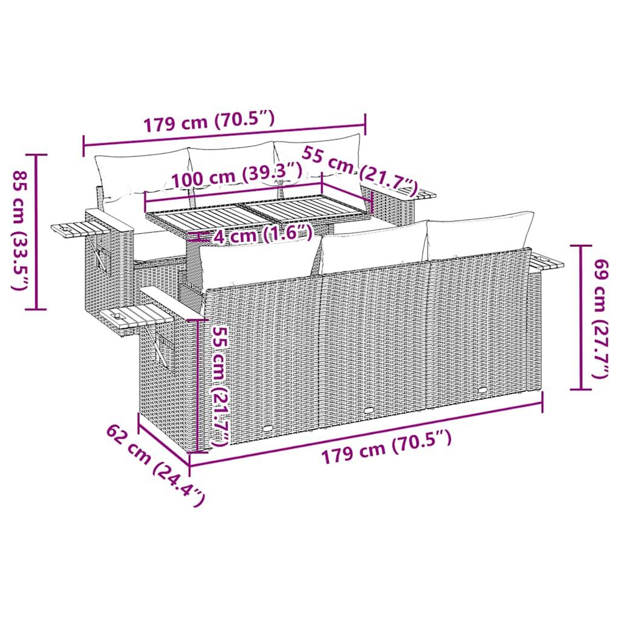 Voir la diapositive 6 : VIDAXL Salon de jardin avec coussins 7 pcs noir resine tressee acacia