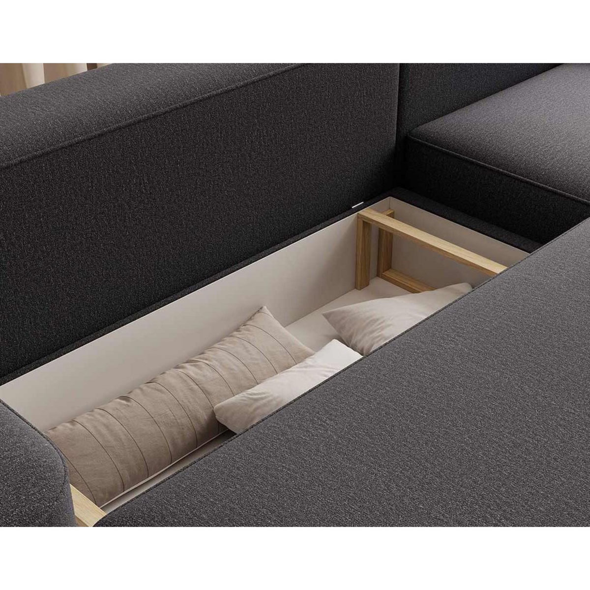 BEST MOBILIER Sam - canapé d'angle droit 4 places convertible avec coffre en tissu