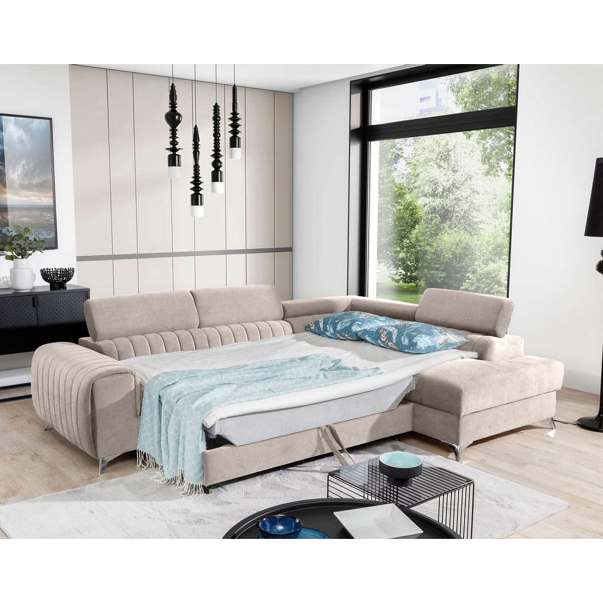 BEST MOBILIER Talisay - canapé d'angle droit - 5 places - convertible avec coffre - en velours