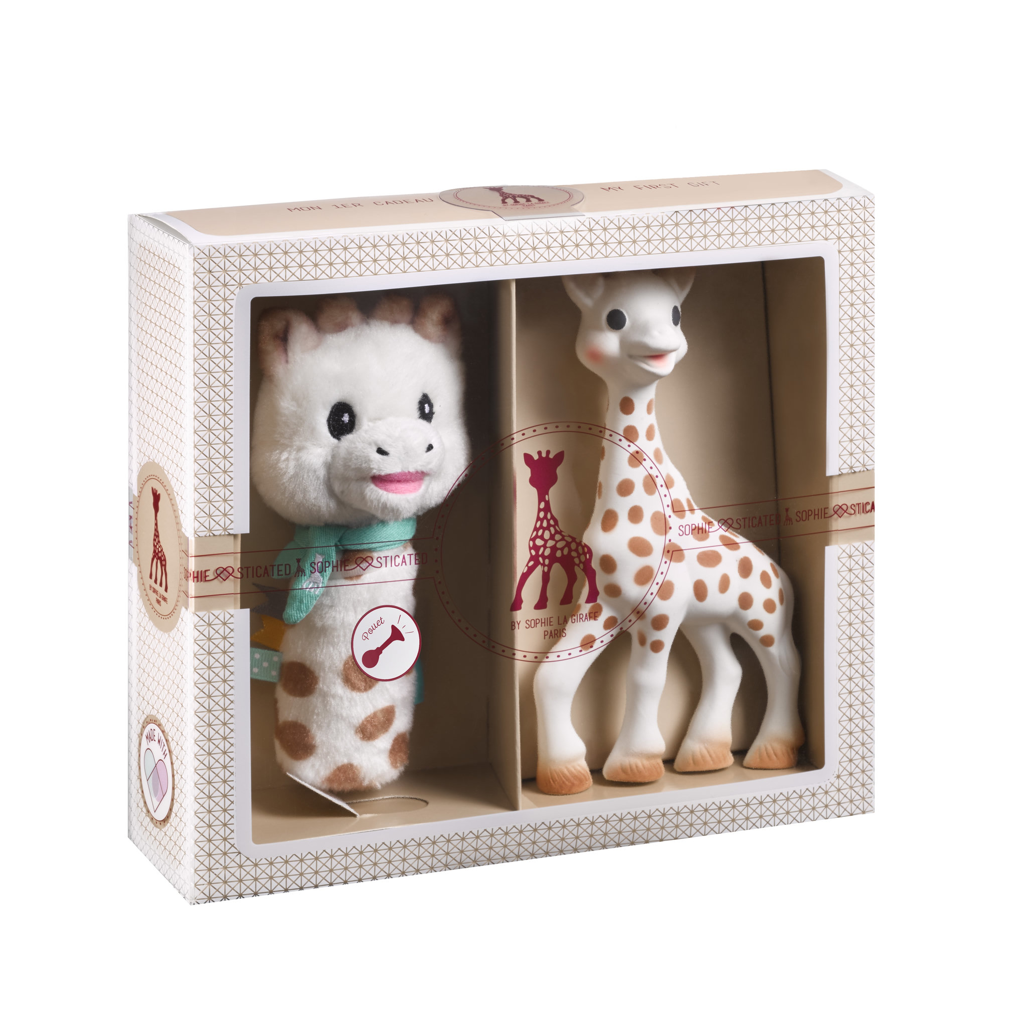 Voir la diapositive 2 : VULLI Coffret naissance Sophie la girafe + hochet Pouet