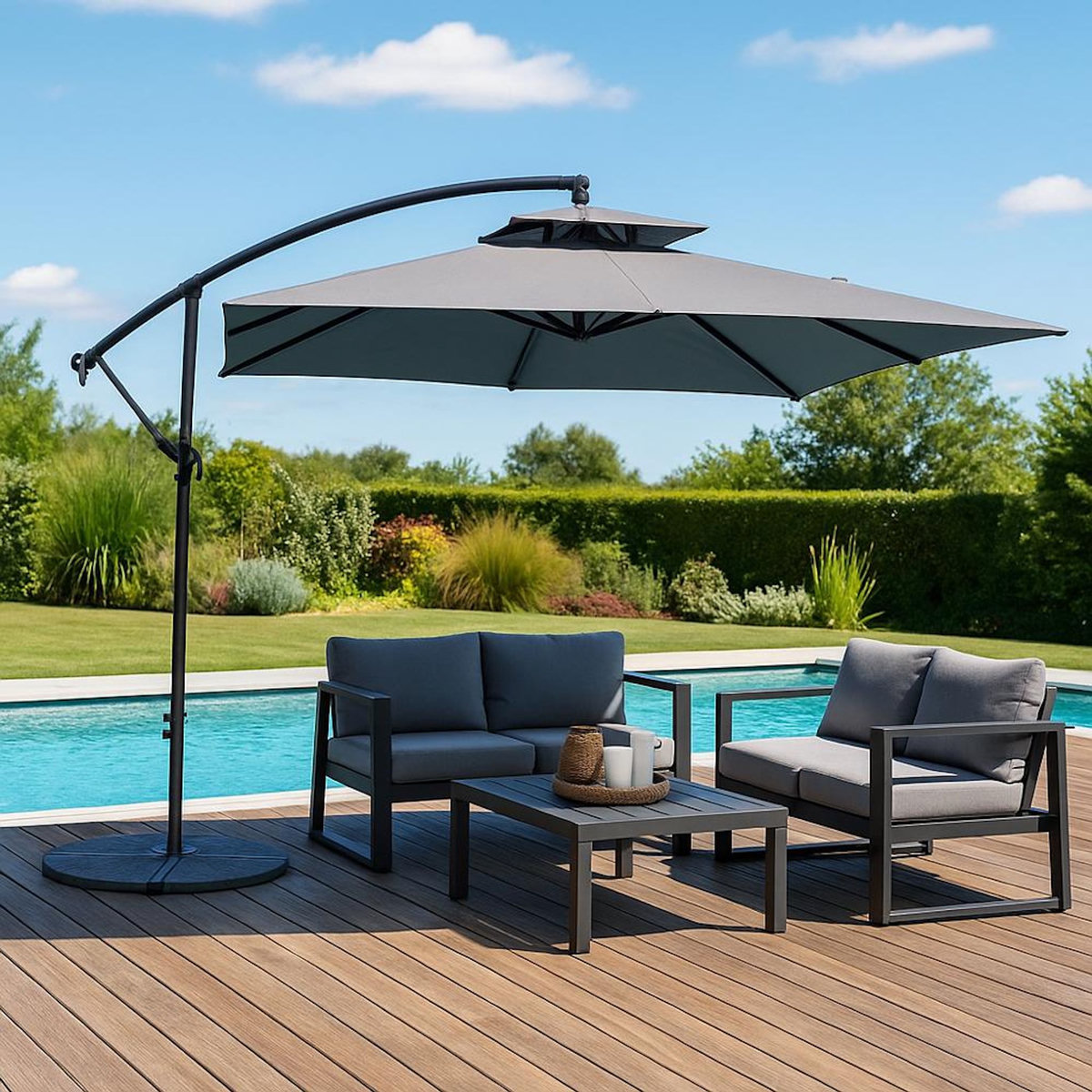 CONCEPT USINE Parasol déporté carré gris 3x3 m CAPRI