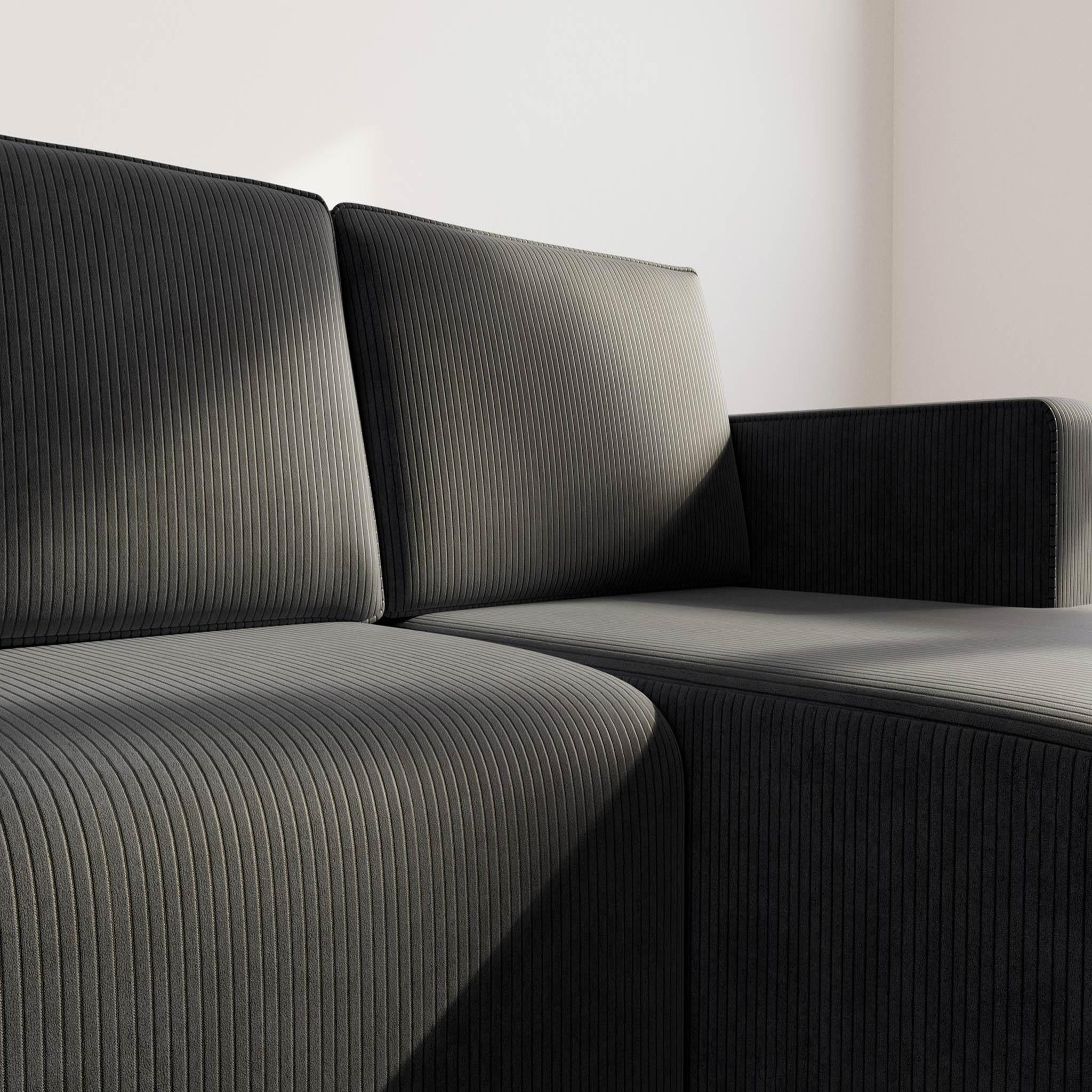 Voir la diapositive 4 : BEST MOBILIER Topaze - canapé d'angle droit 4 places convertible avec coffre en velours côtelé