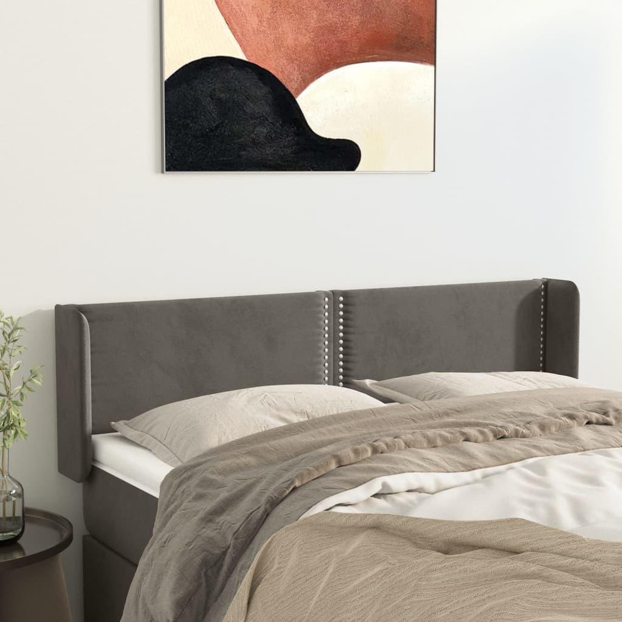 Voir la diapositive 1 : VIDAXL Tete de lit avec oreilles Gris fonce 147x16x78/88 cm Velours