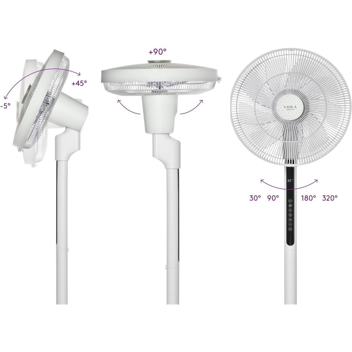 VIOLA Spring X32 Ventilateur sur Pied Silencieux avec Télécommande, Moteur Brushless Économie, Puissant Flux d'air, 32 Vitesses, Oscillant 320°, Hauteur réglable, Incliner vers le haut 90°, Minuterie
