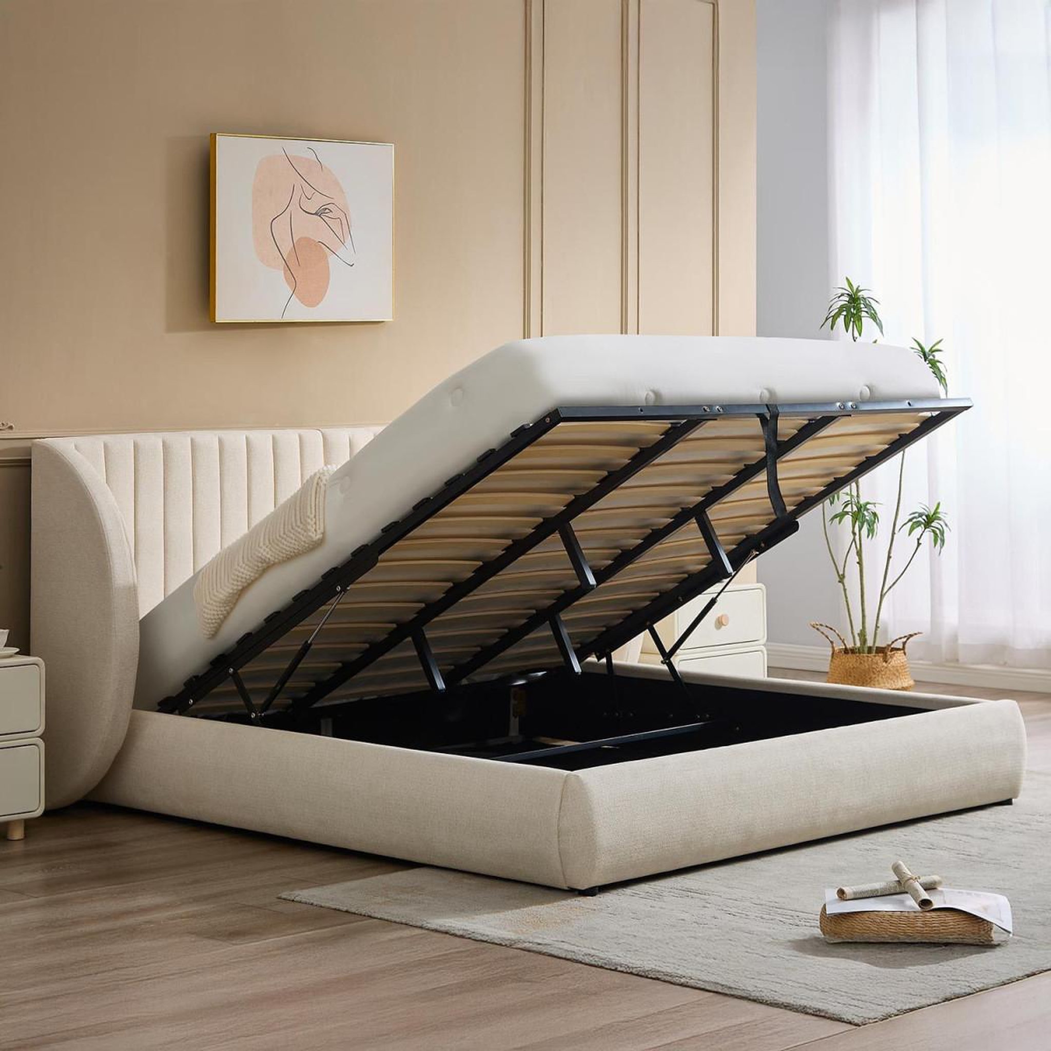 Voir la diapositive 5 : Paris Prix Lit coffre tête de lit modulable  comfy  180x200cm beige