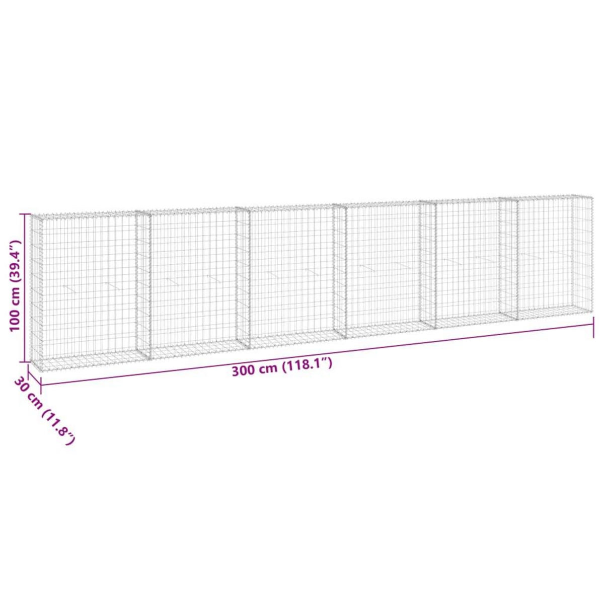 VIDAXL Mur en gabion avec couvercles Acier galvanise 300x30x100 cm