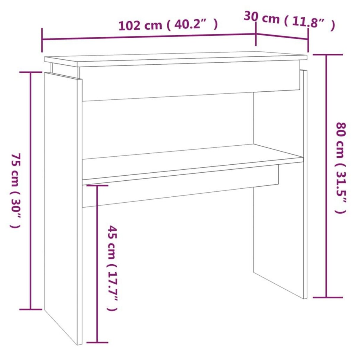 VIDAXL Table console Chene fume 102x30x80 cm Bois d'ingenierie