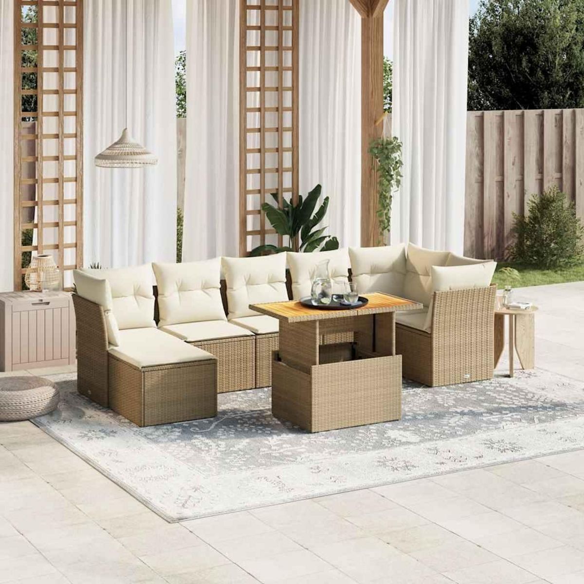 VIDAXL Salon de jardin avec coussins 8 pcs beige resine tressee