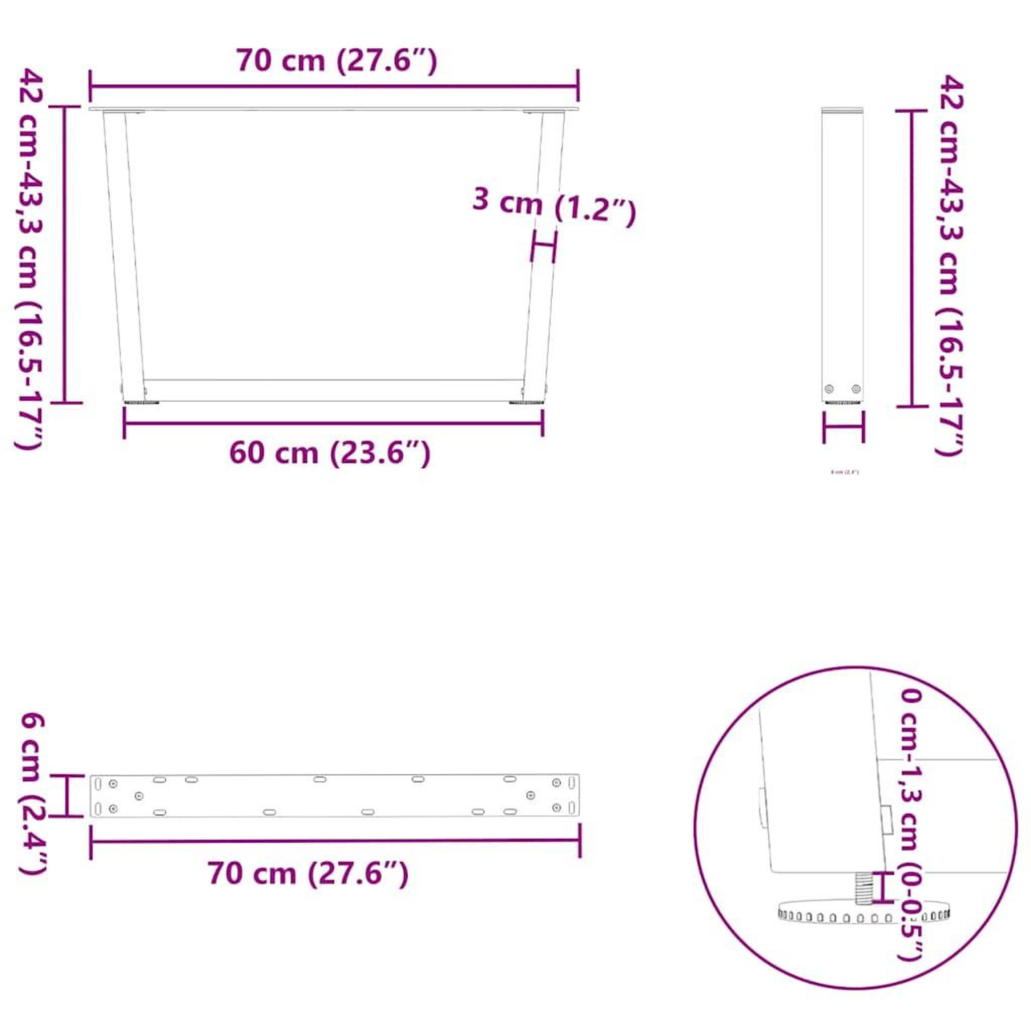 Voir la diapositive 6 : VIDAXL Pieds de table a manger forme V 2pcs blanc 70x(42-43,3)cm acier