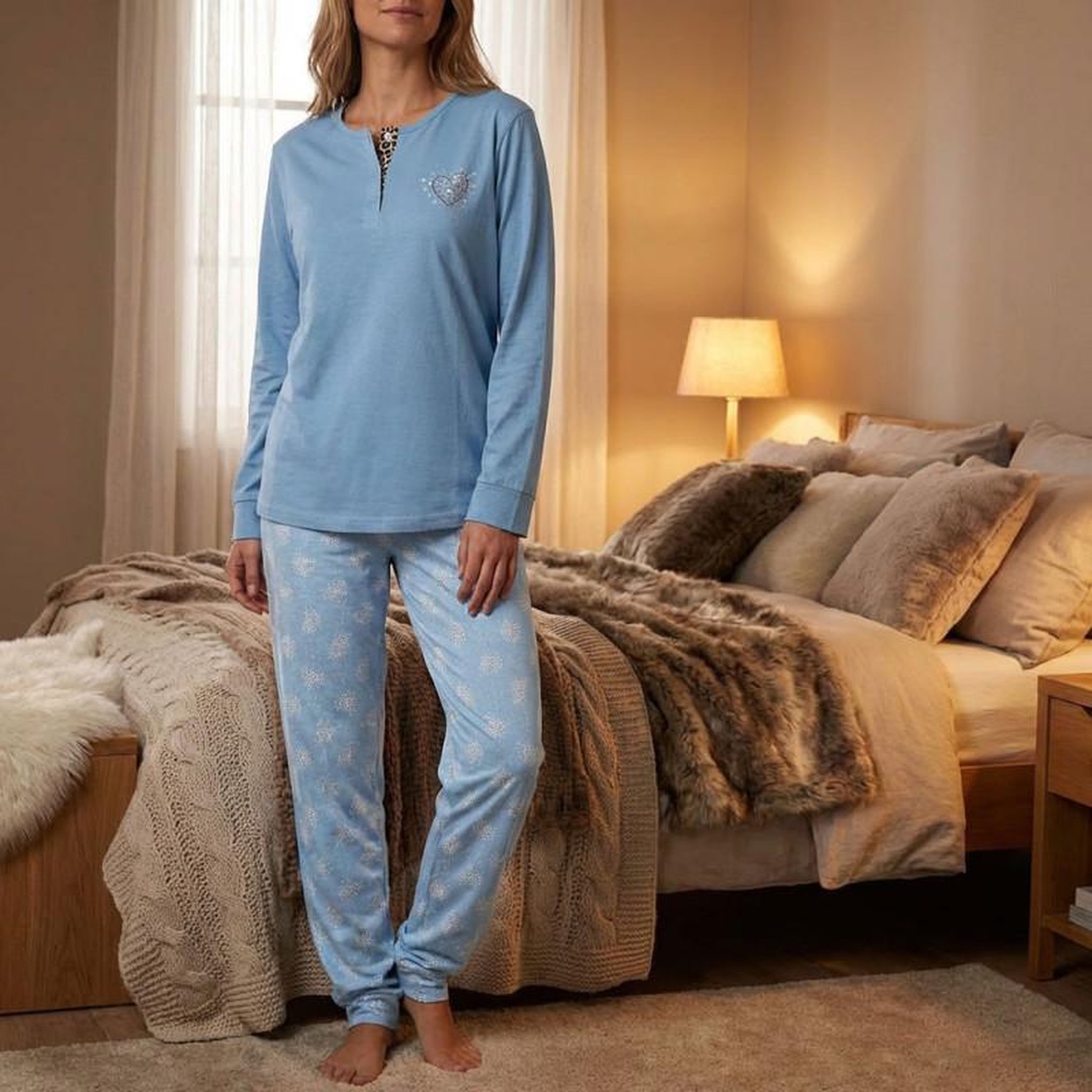 Voir la diapositive 2 : OZABI OZABI Ensemble Pyjama Long Femme Haut Manches Longues
