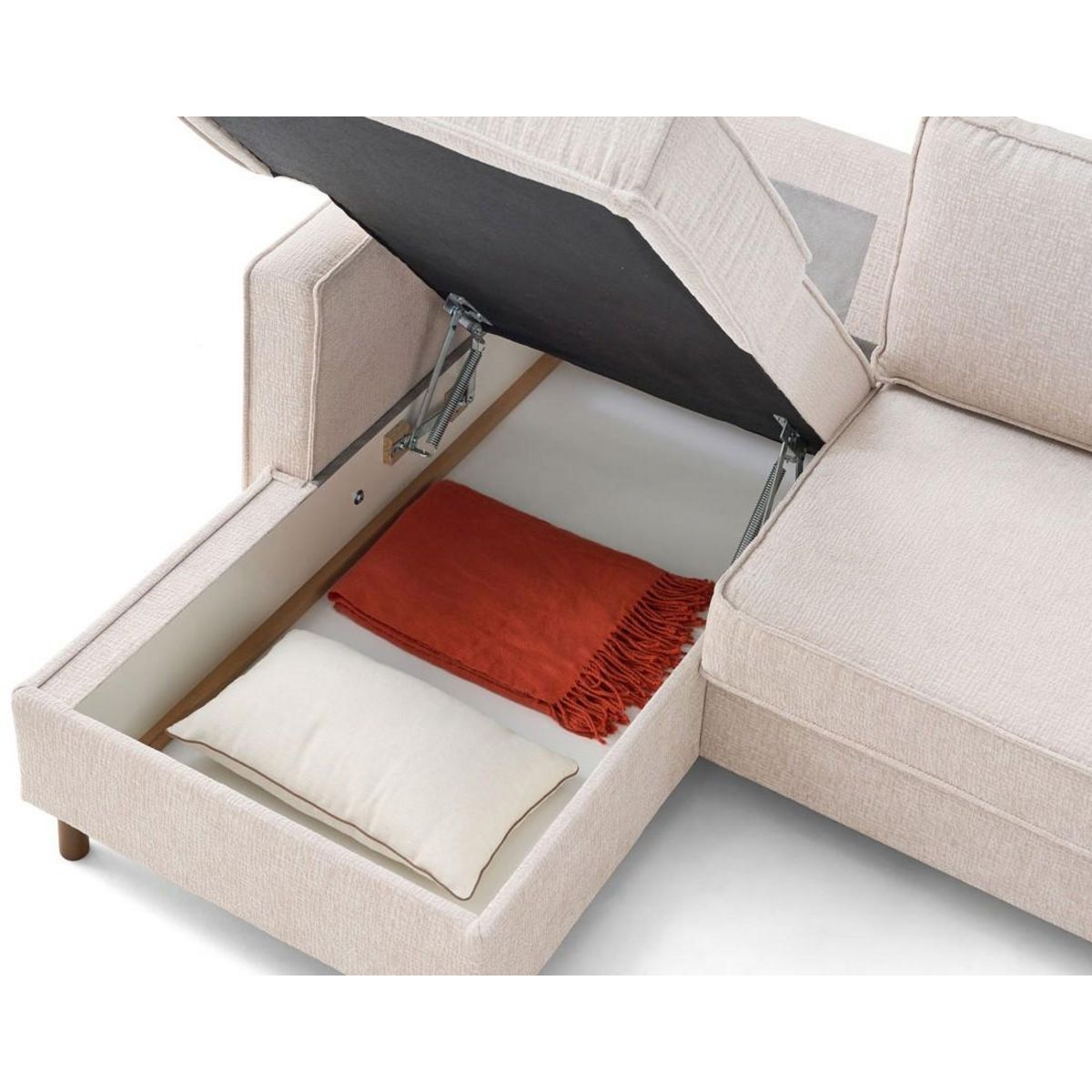LISA DESIGN Jake - canapé d'angle gauche 4 places convertible avec coffre en tissu velours relief