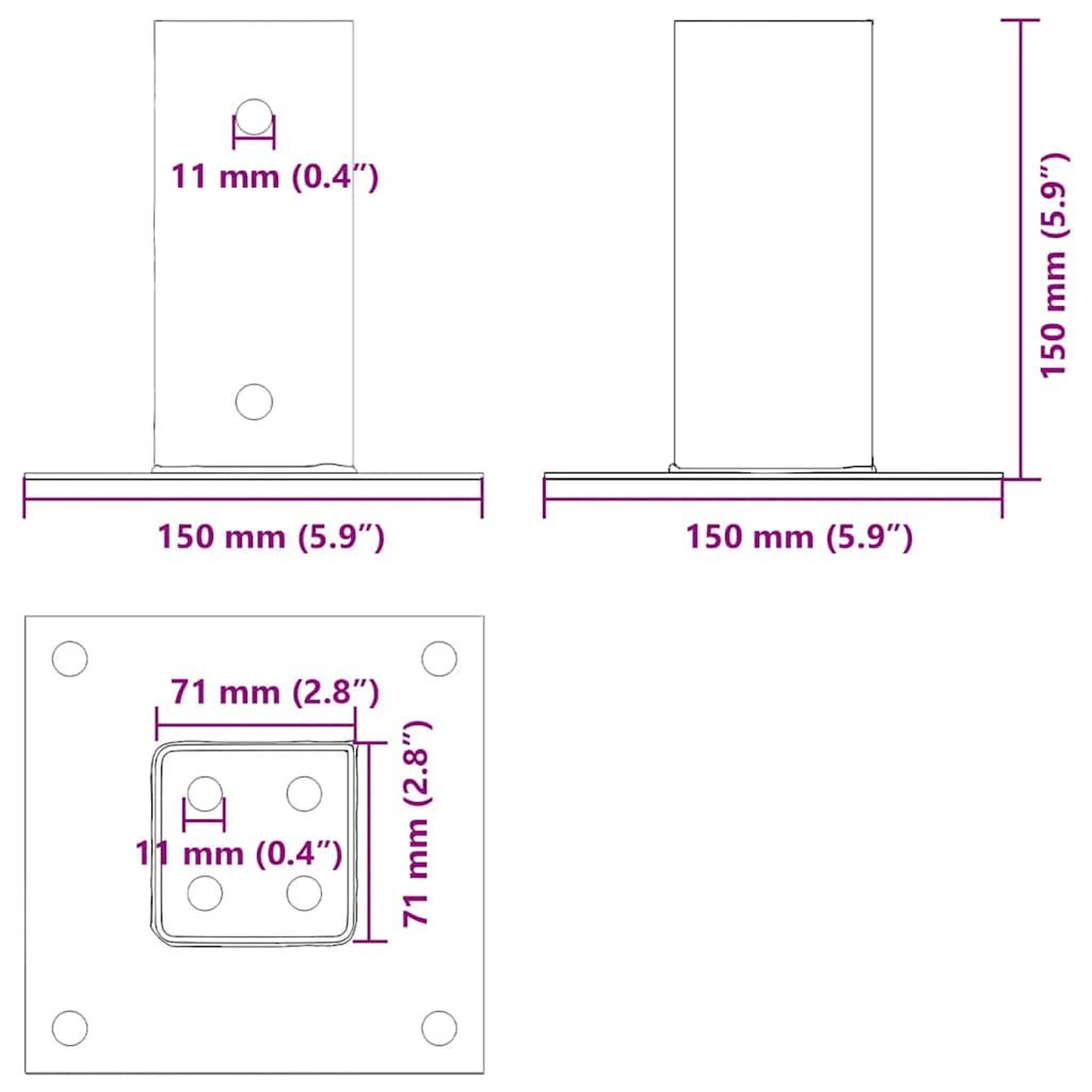 Voir la diapositive 6 : VIDAXL Bases de poteau carrees 12 pcs argent 71x71 mm acier galvanise