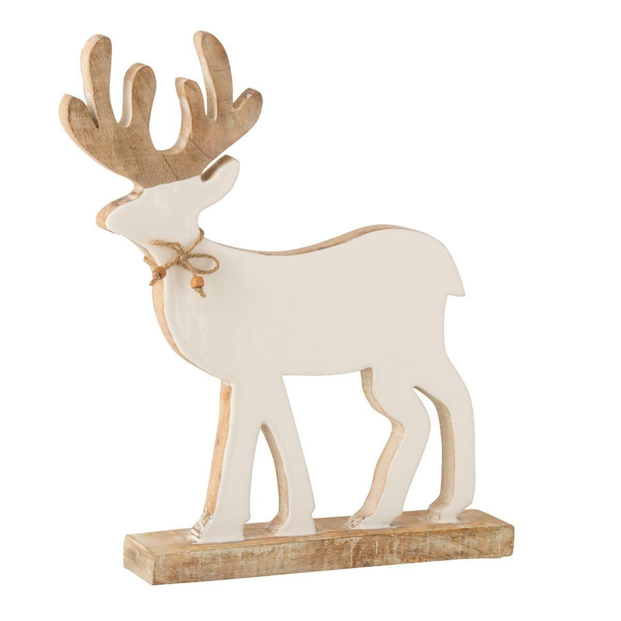 J-LINE Statuette déco  renne sur pied  41cm blanc