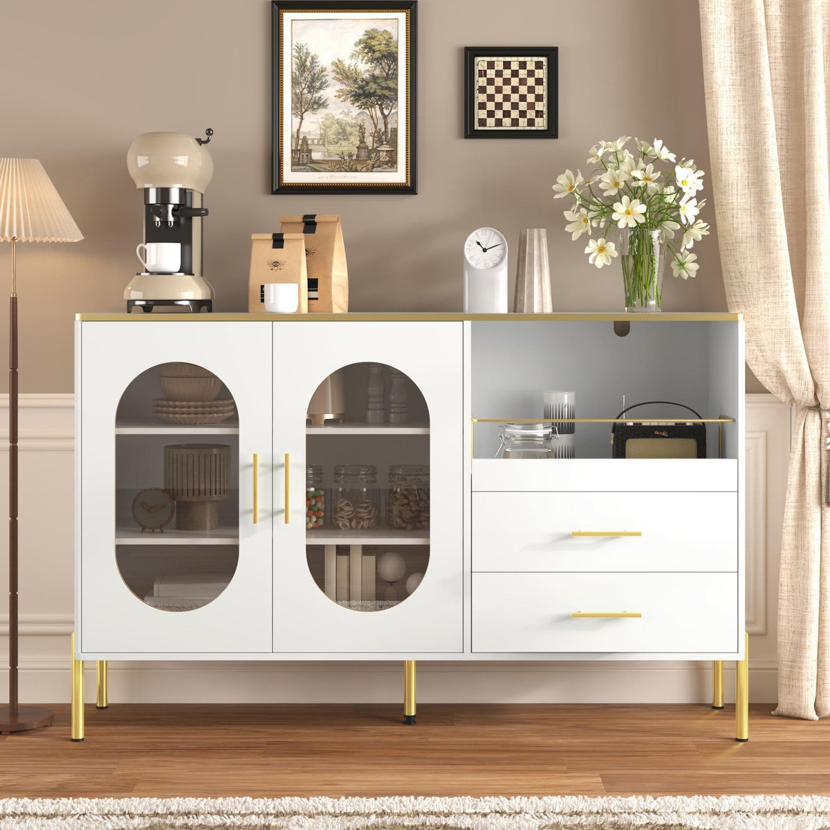 MERAX Buffet 2 porte(s) 2 tiroir(s) - 140 cm blanc mdf