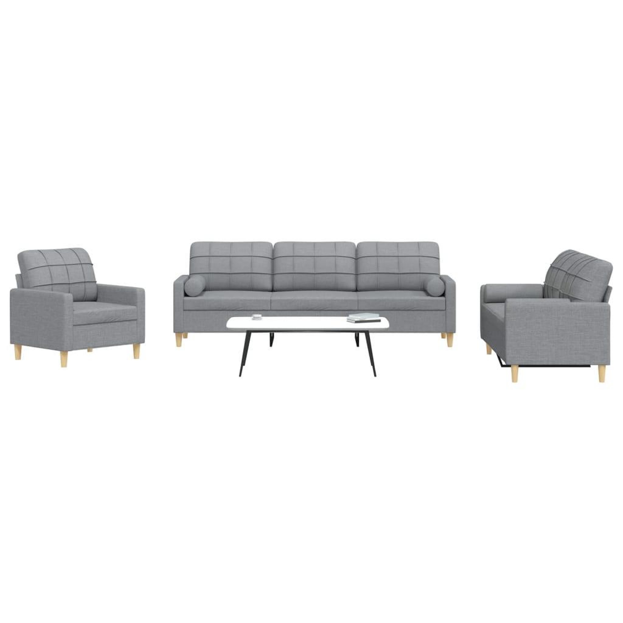 VIDAXL Ensemble de canapes 3 pcs coussins decoratifs gris clair tissu