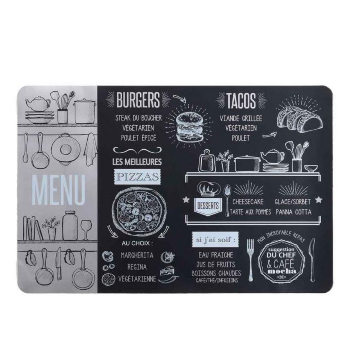Paris Prix Set de Table Imprimé  Brasserie  28x43cm Noir & Argent