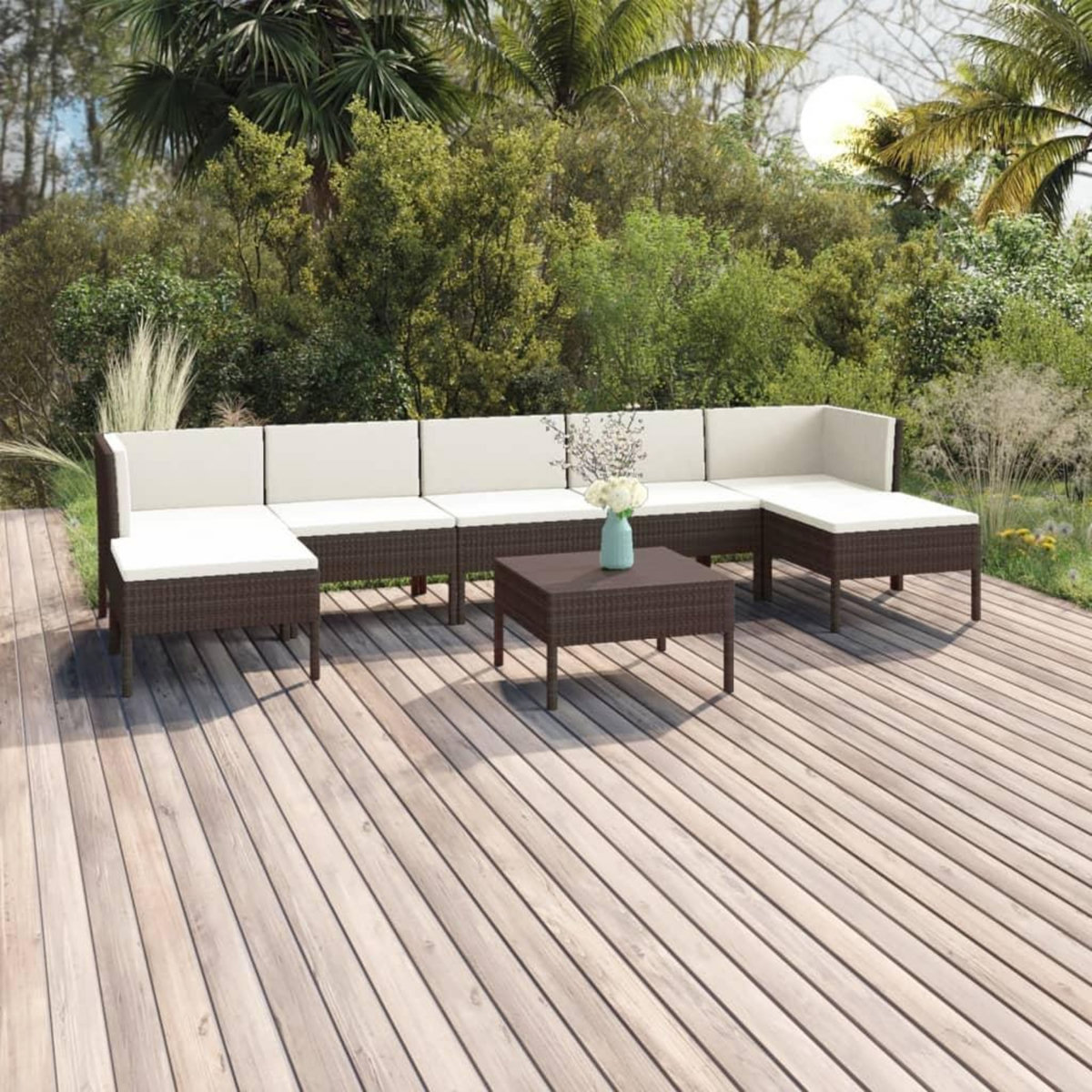 VIDAXL Salon de jardin 8 pcs avec coussins resine tressee marron