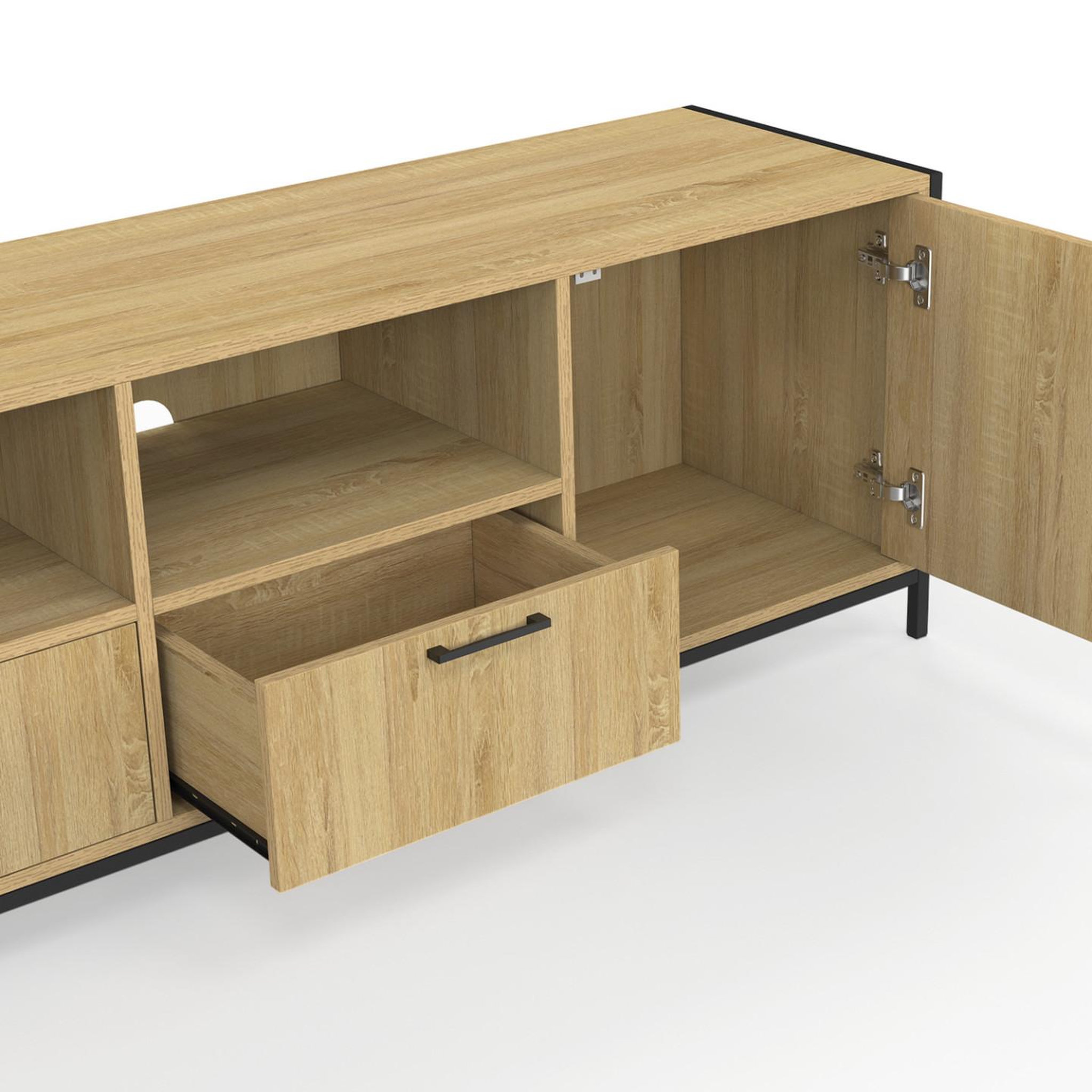Voir la diapositive 6 : ID MARKET Meuble tv 180 cm detroit 2 portes 2 tiroirs design industriel
