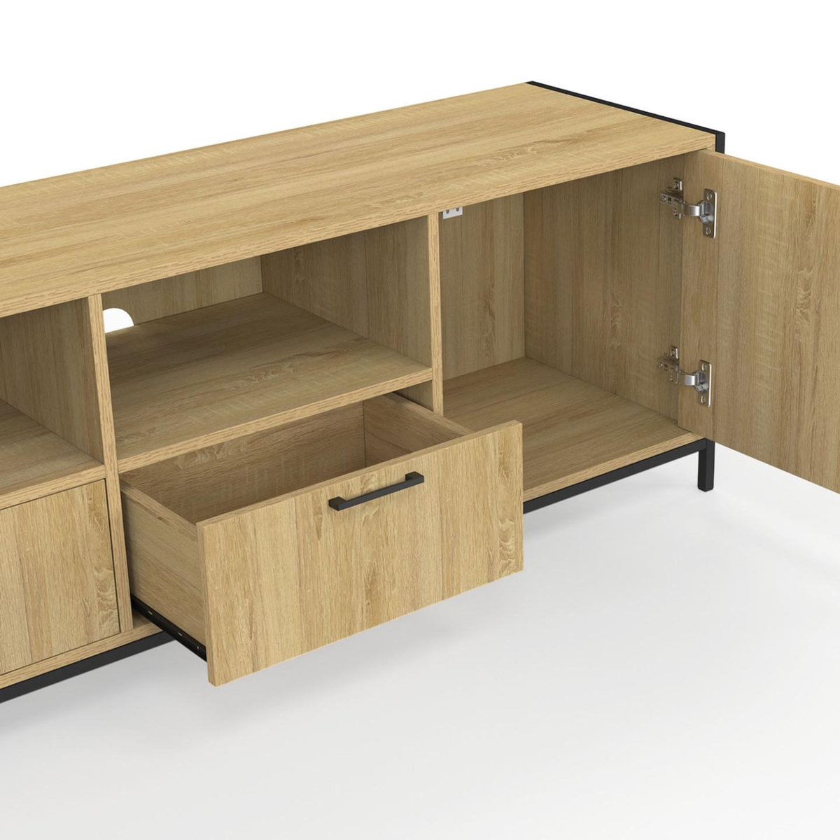 ID MARKET Meuble TV 180 cm DETROIT 2 portes 2 tiroirs design industriel