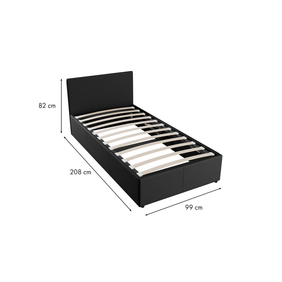 Lit coffre 90x190cm sommier inclus avec tête de lit WILLOW