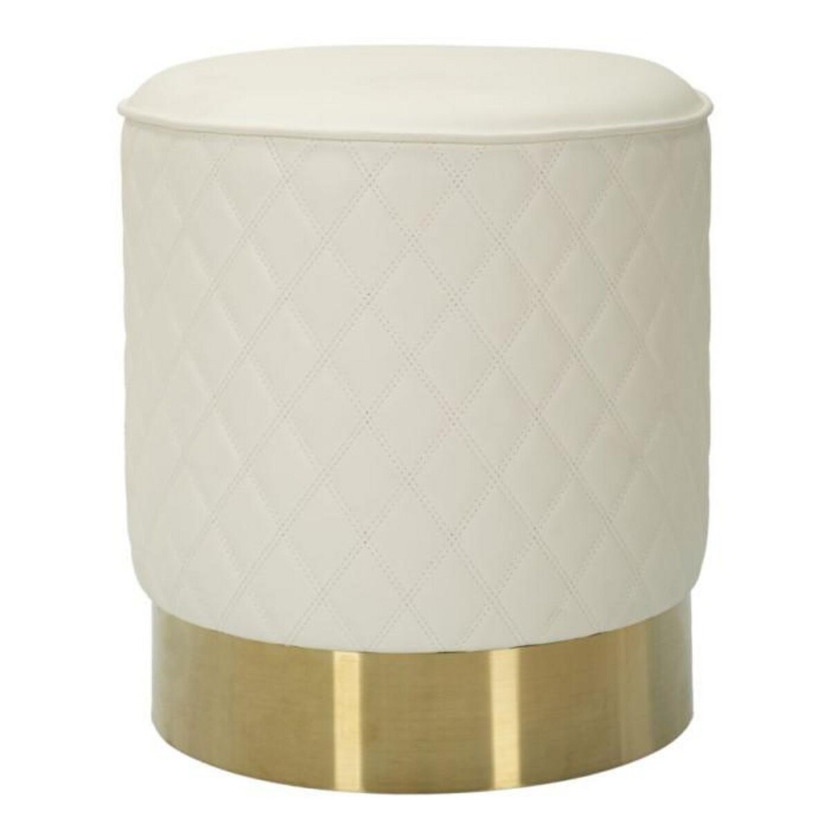 Paris Prix Pouf Matelassé  Sharon  38cm Blanc & Or