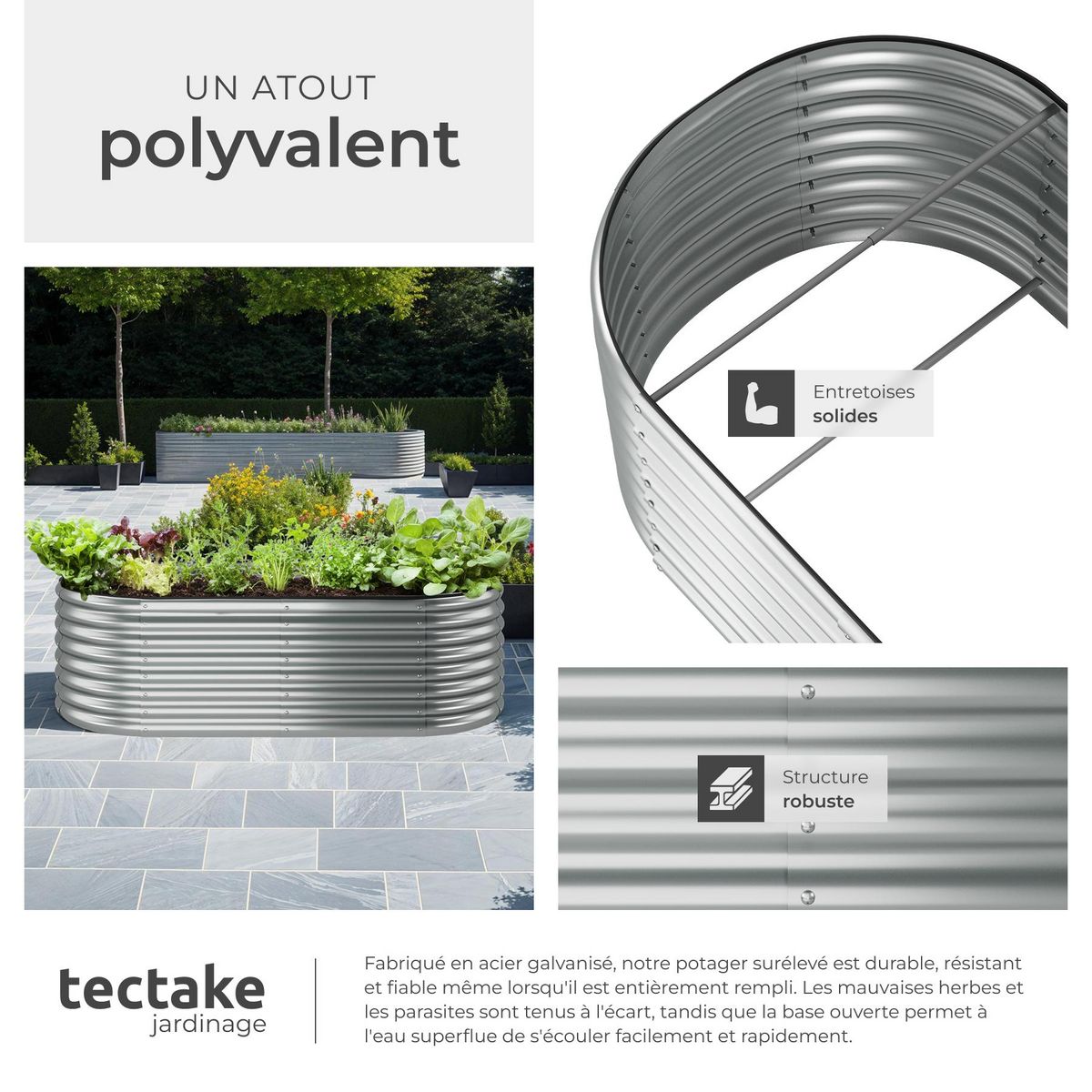 tectake Carré potager en acier galvanisé argent