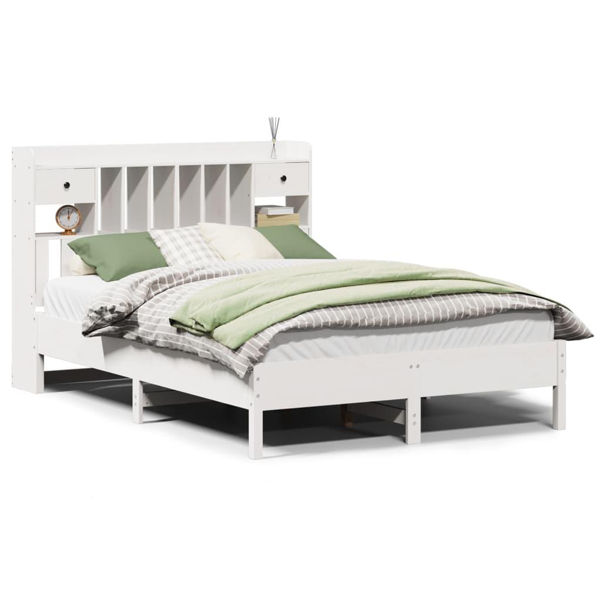 Voir la diapositive 2 : VIDAXL Lit bibliotheque sans matelas blanc 160x200 cm bois pin massif