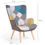 Voir la diapositive 5 : ID MARKET Fauteuil scandinave IVAR en tissu patchwork multicouleurs