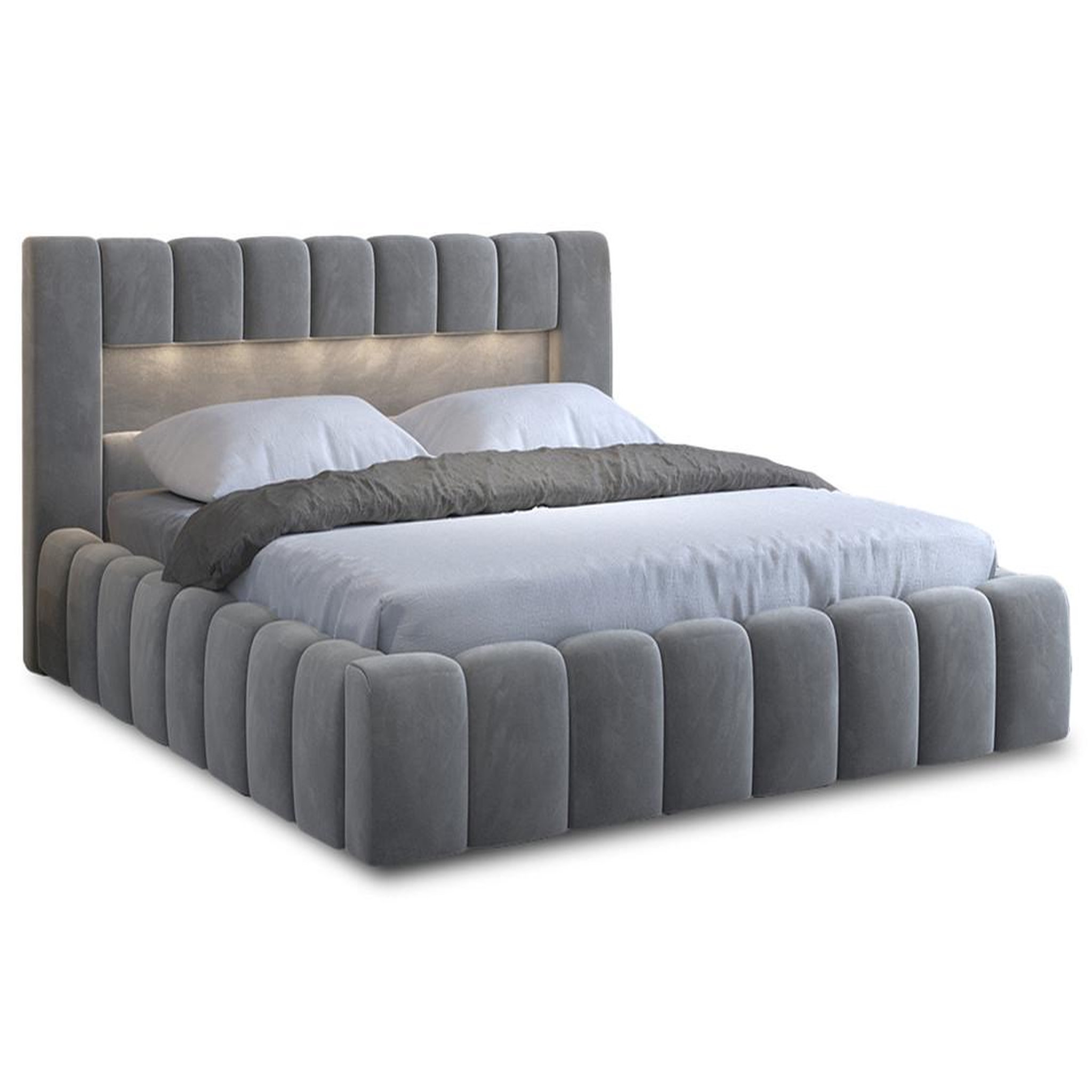 Voir la diapositive 1 : BEST MOBILIER Cleo - lit coffre avec led - 180x200 cm - sommier inclus - en velours