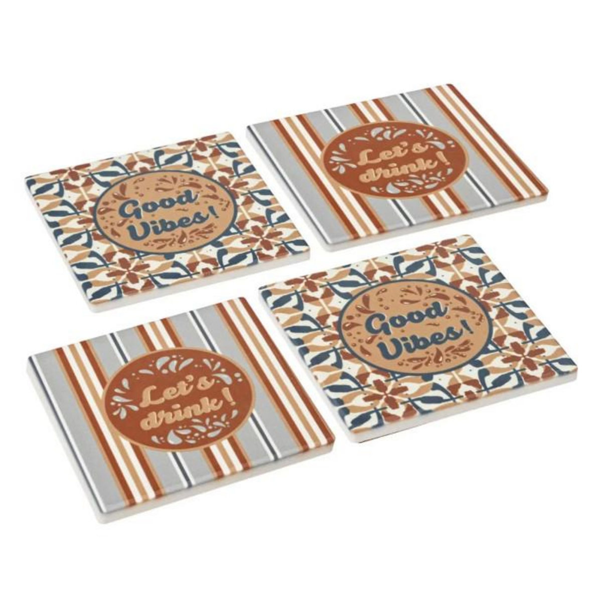 SECRET DE GOURMET Lot de 4 Dessous de Verre  Be Vintage  10cm Multicolore