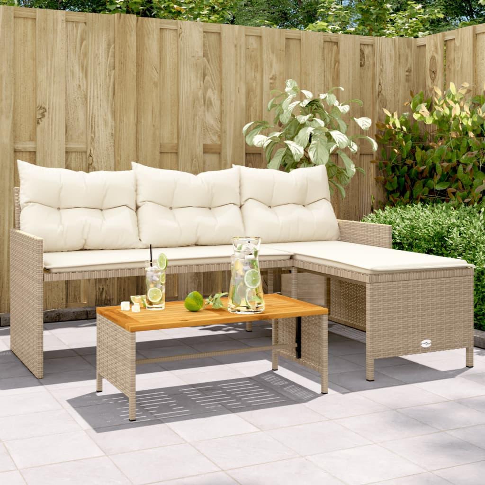 VIDAXL Canape de jardin avec table et coussins en forme de L beige