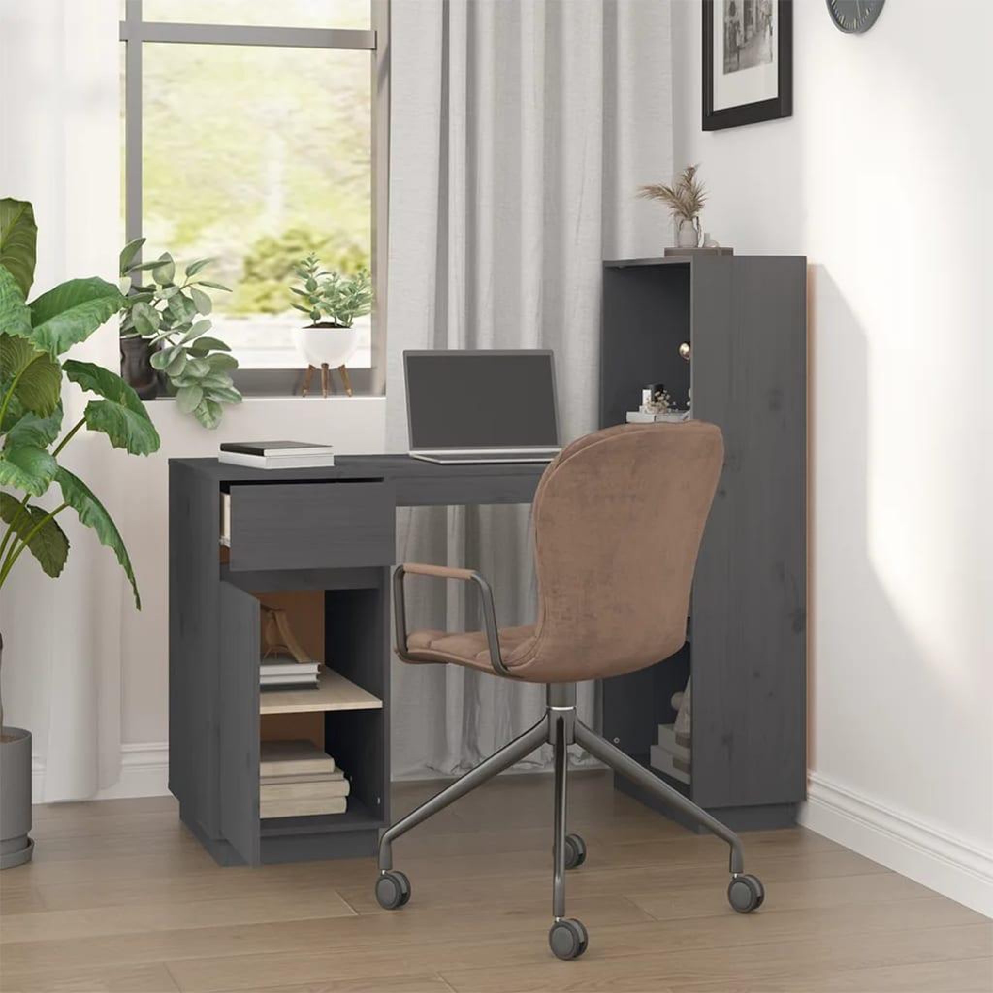 Voir la diapositive 3 : VIDAXL Bureau Gris 110x53x117 cm Bois massif de pin
