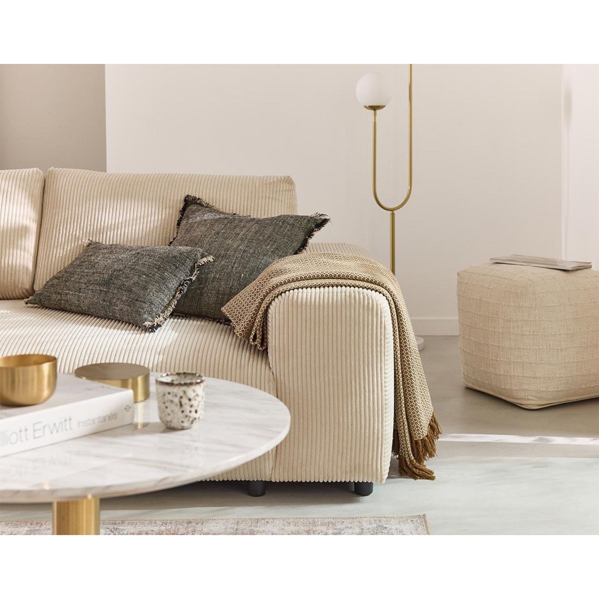 LISA DESIGN Garance - canapé droit 3 places - en velours côtelé