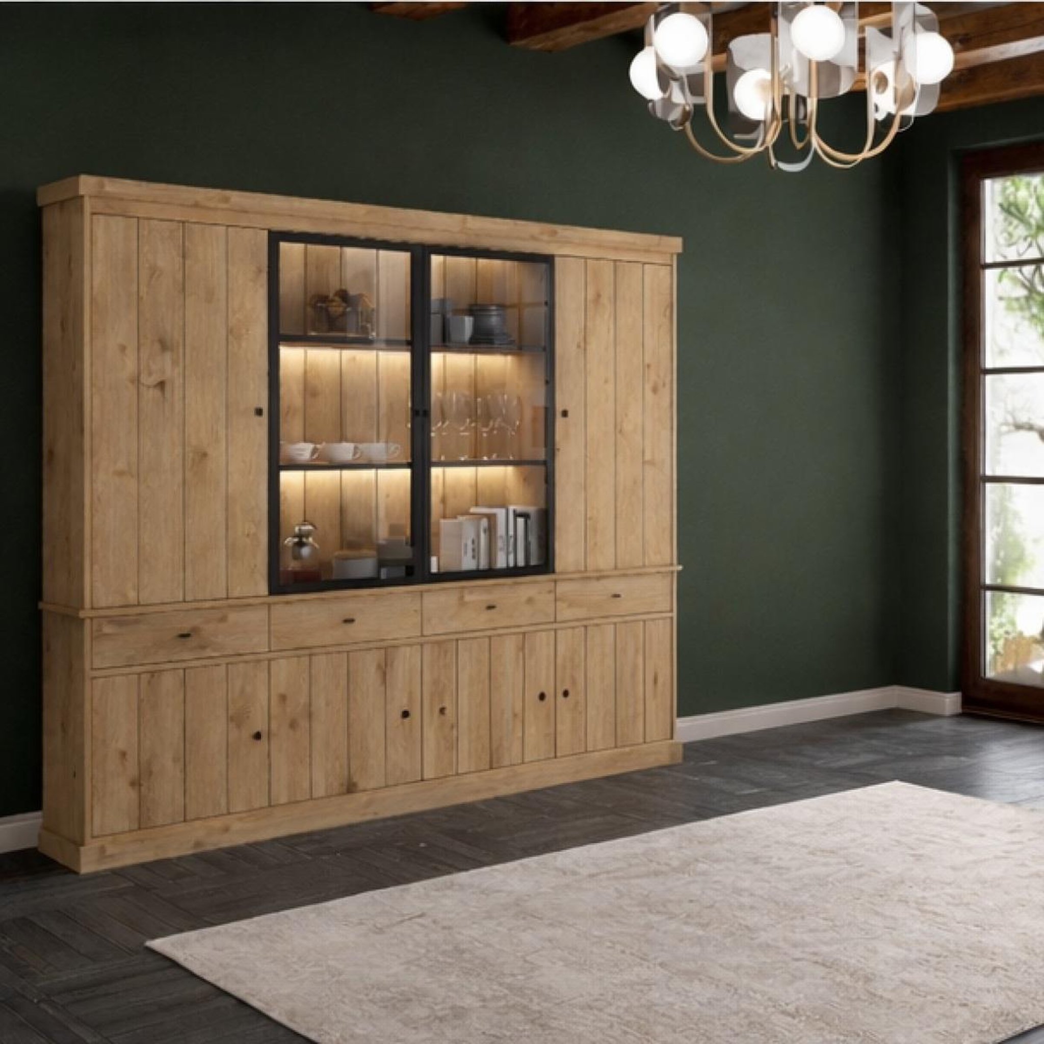 Voir la diapositive 2 : JLC KREATION Vaisselier en bois 4 portes dont 2 vitrées VALENTINE