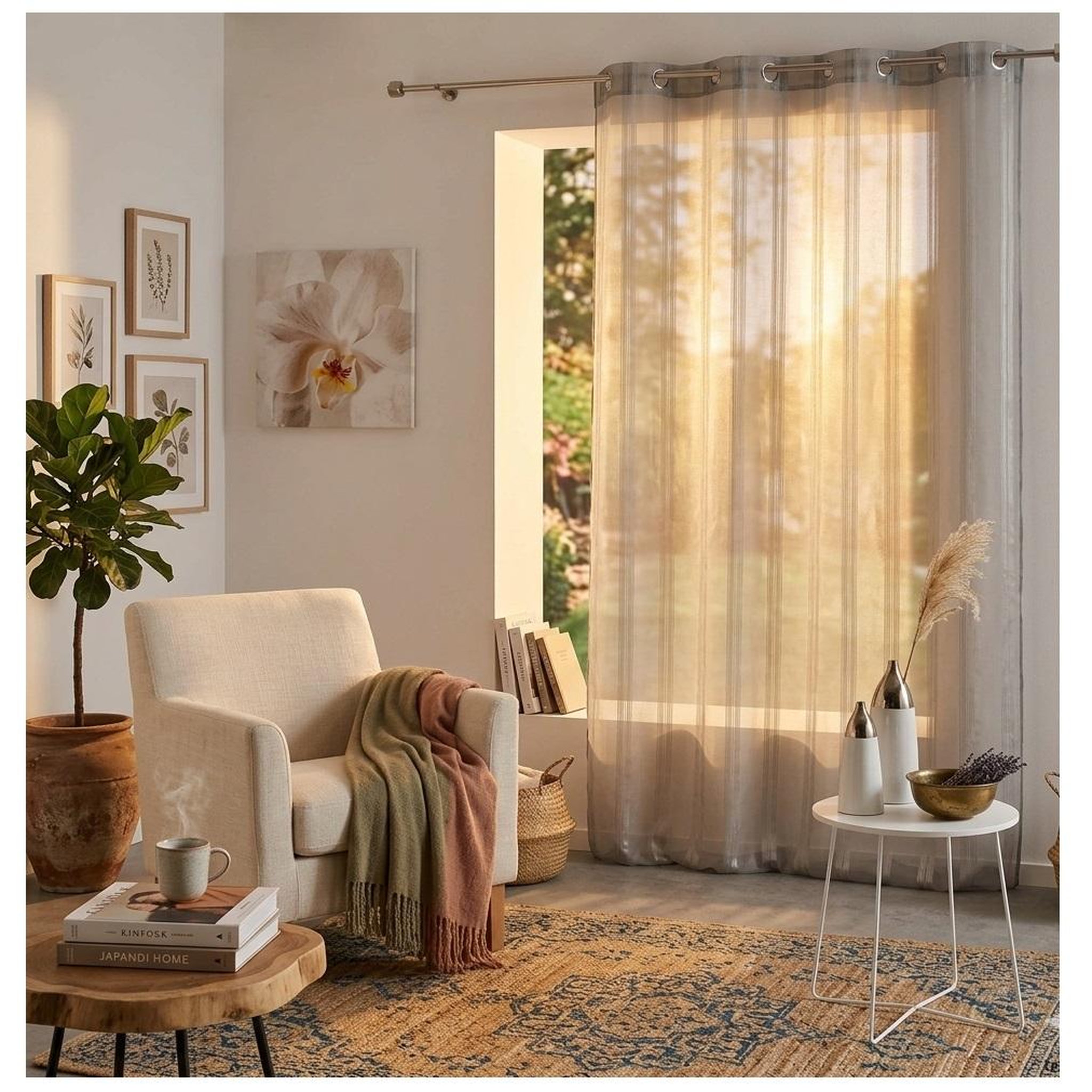 Voir la diapositive 2 : Eden Voilage a rayures bandas design et moderne