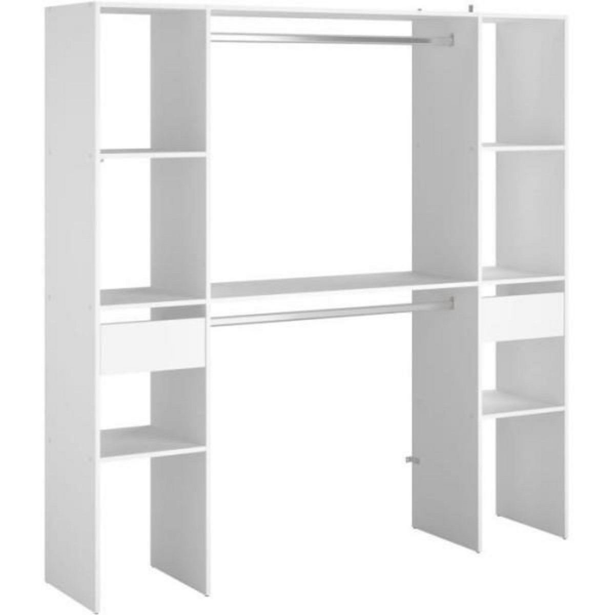 MARKET24 Kit dressing ARTIC EKIPA - Décor mélaminé blanc - 2 penderies + 2 tiroirs - L176 x P40 x H180 cm -Fabriqué en France