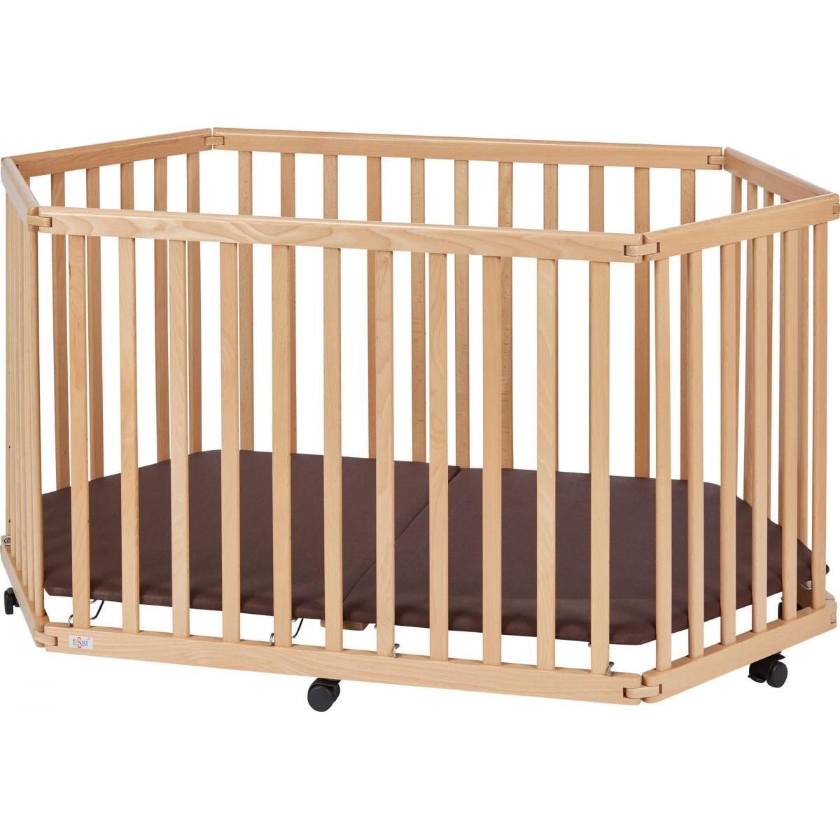 TISSI Parc Playpen bois naturel avec matelas