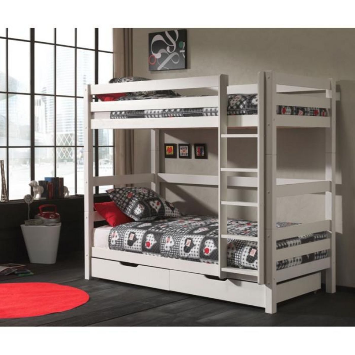 Paris Prix Lit Enfant Superposé Haut & 2 Tiroirs  Pino  90x200cm Blanc