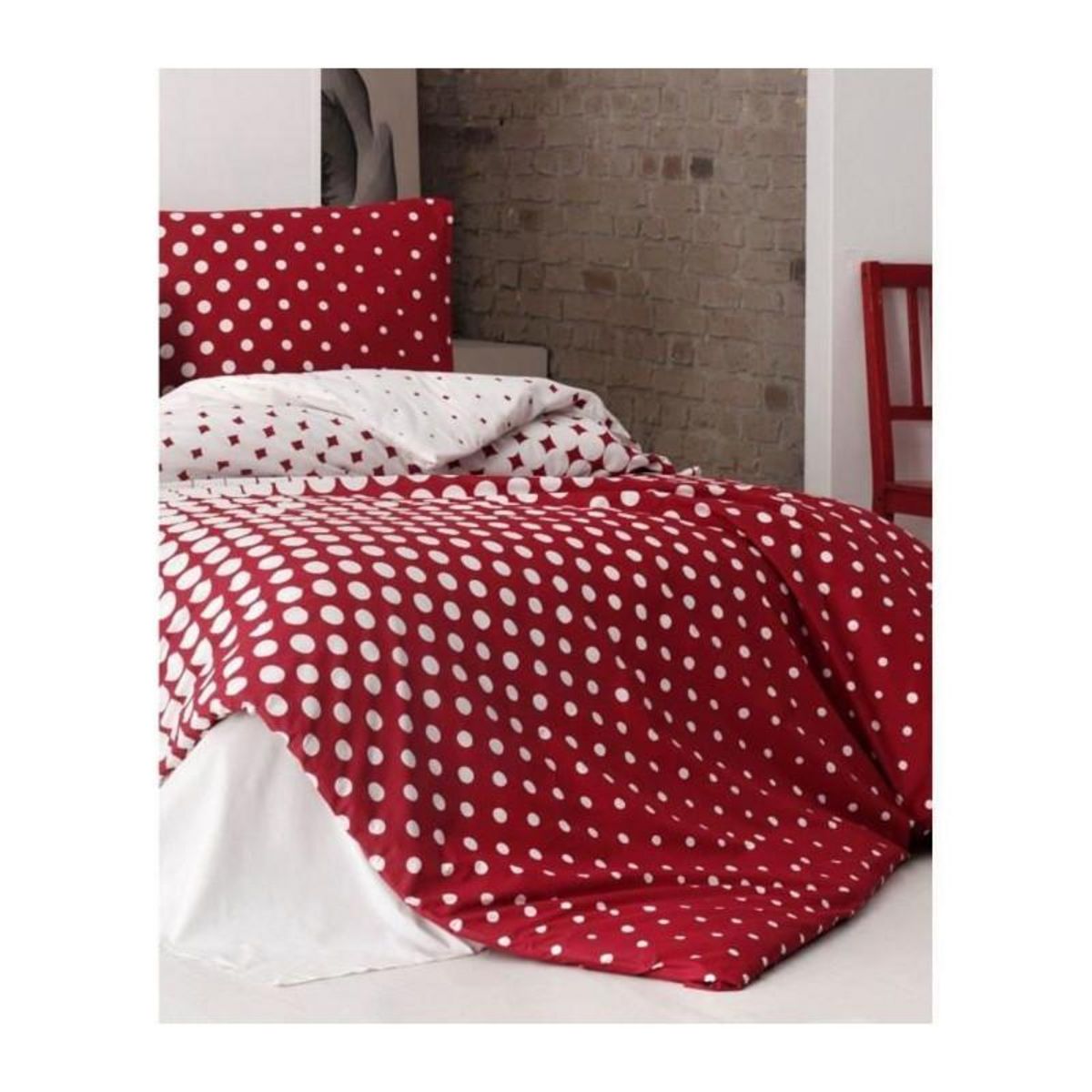 GENERIQUE Parure de lit - 1 housse de couette 220 x 240 cm + 2 taies d'oreiller 60 x 60 cm - 100% coton renforcé - Rouge